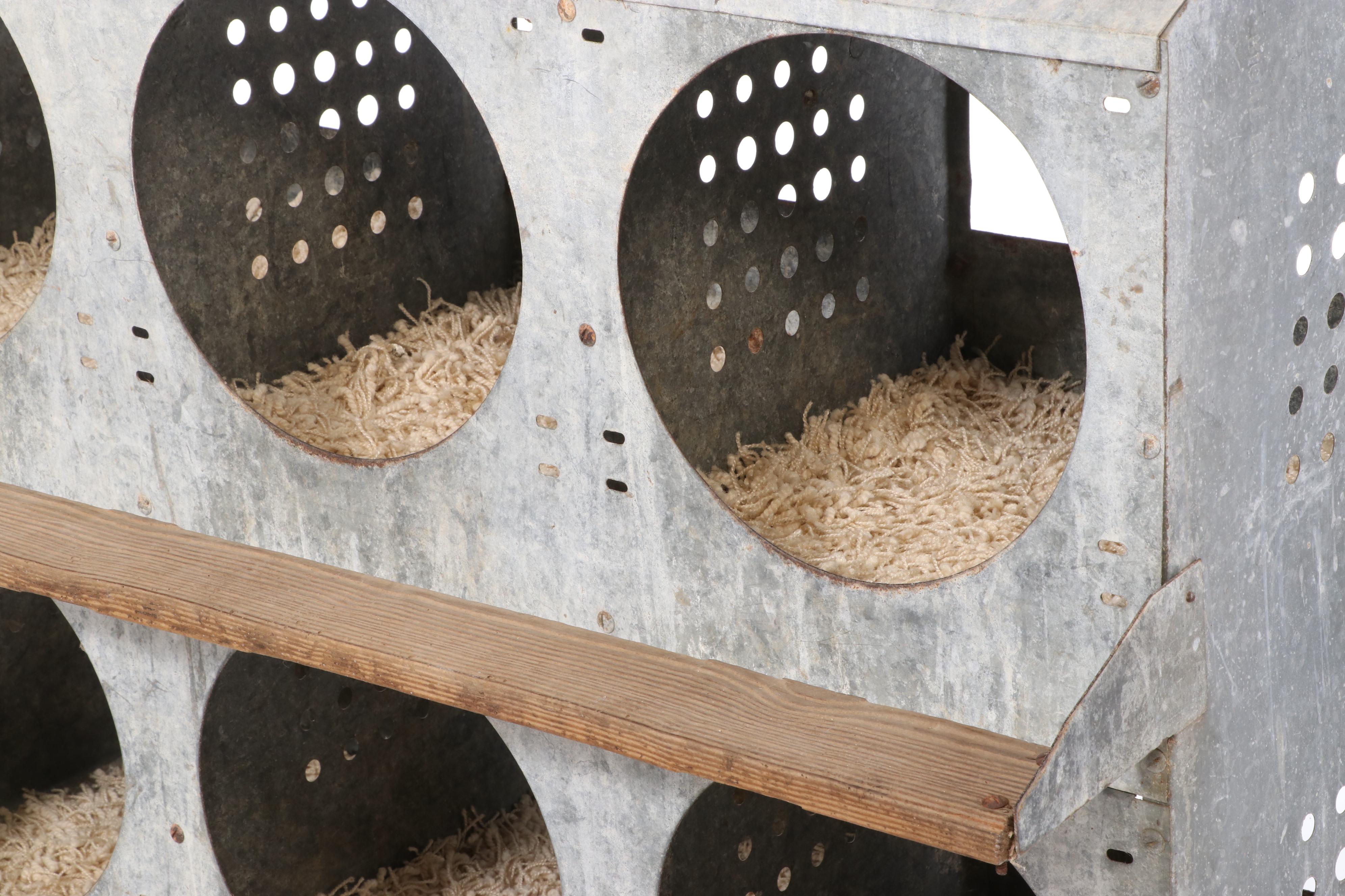 Large Sheet Metal and Wood Slat Fifteen-Hole Chicken Nesting Box
