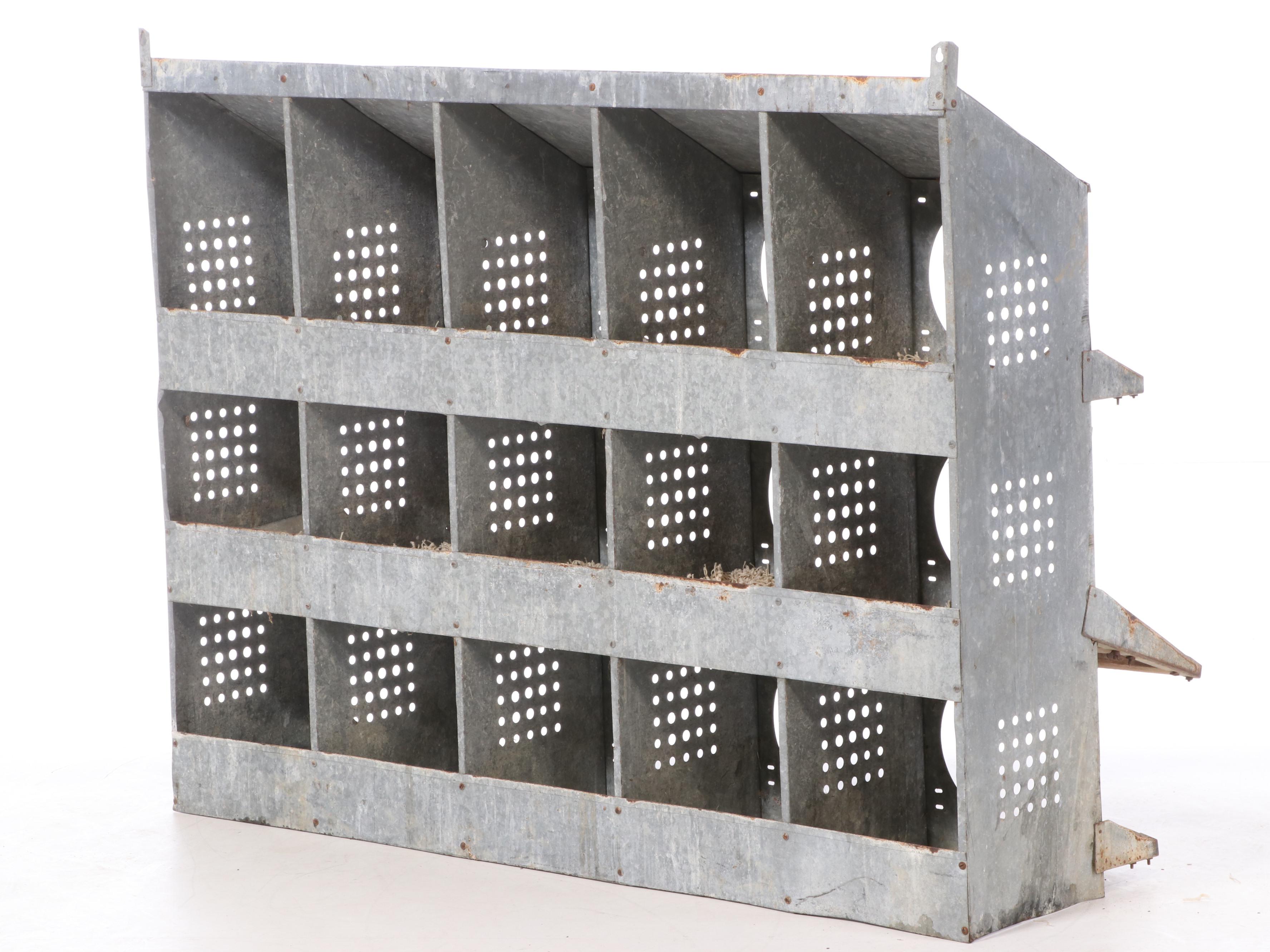 Large Sheet Metal and Wood Slat Fifteen-Hole Chicken Nesting Box