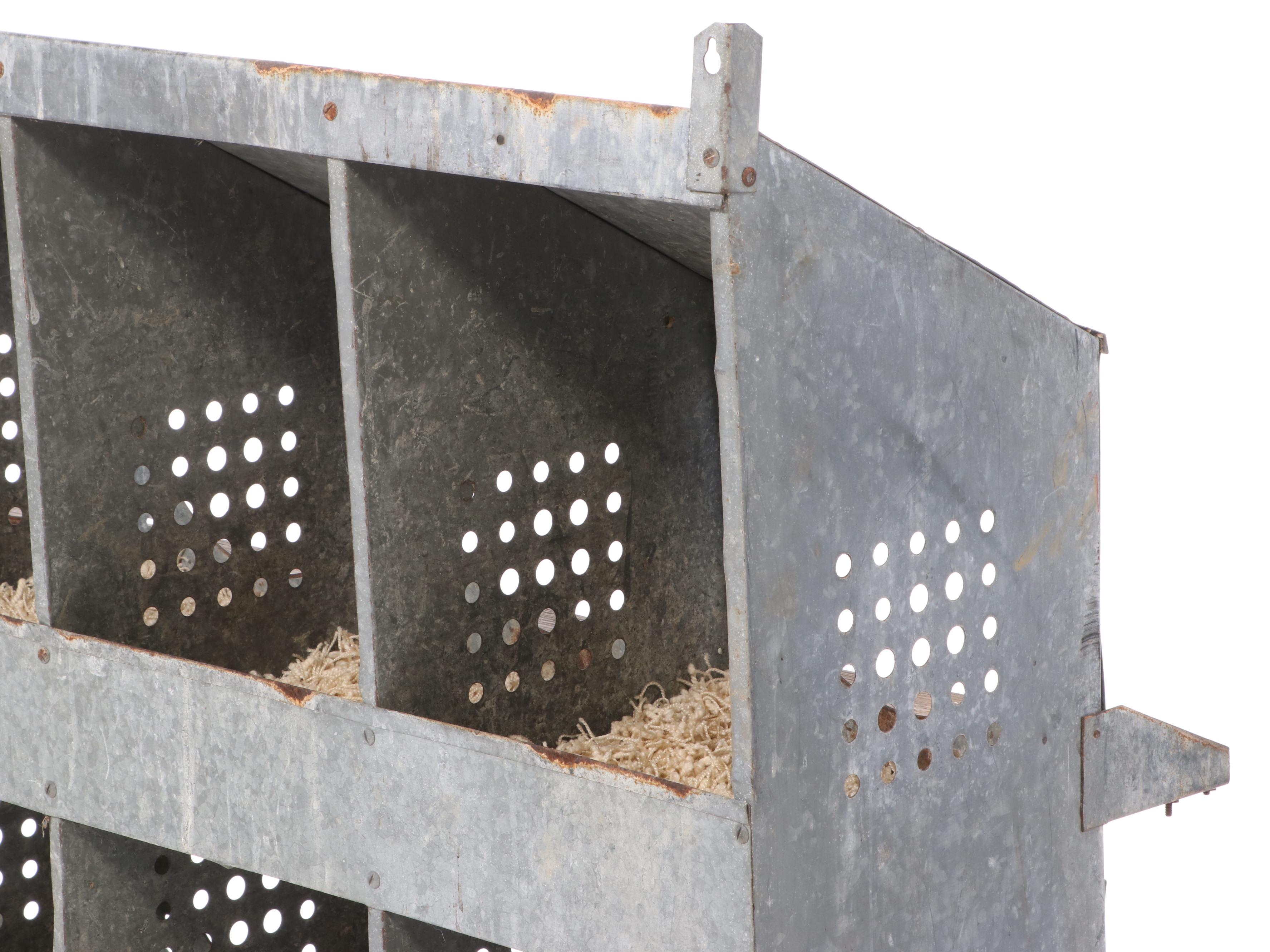 Large Sheet Metal and Wood Slat Fifteen-Hole Chicken Nesting Box
