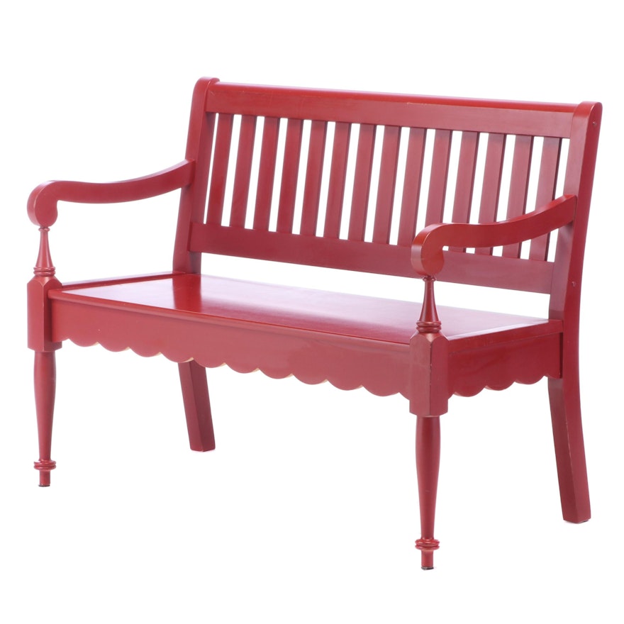 Riverside Furniture Red-Painted Slat-Back Bench