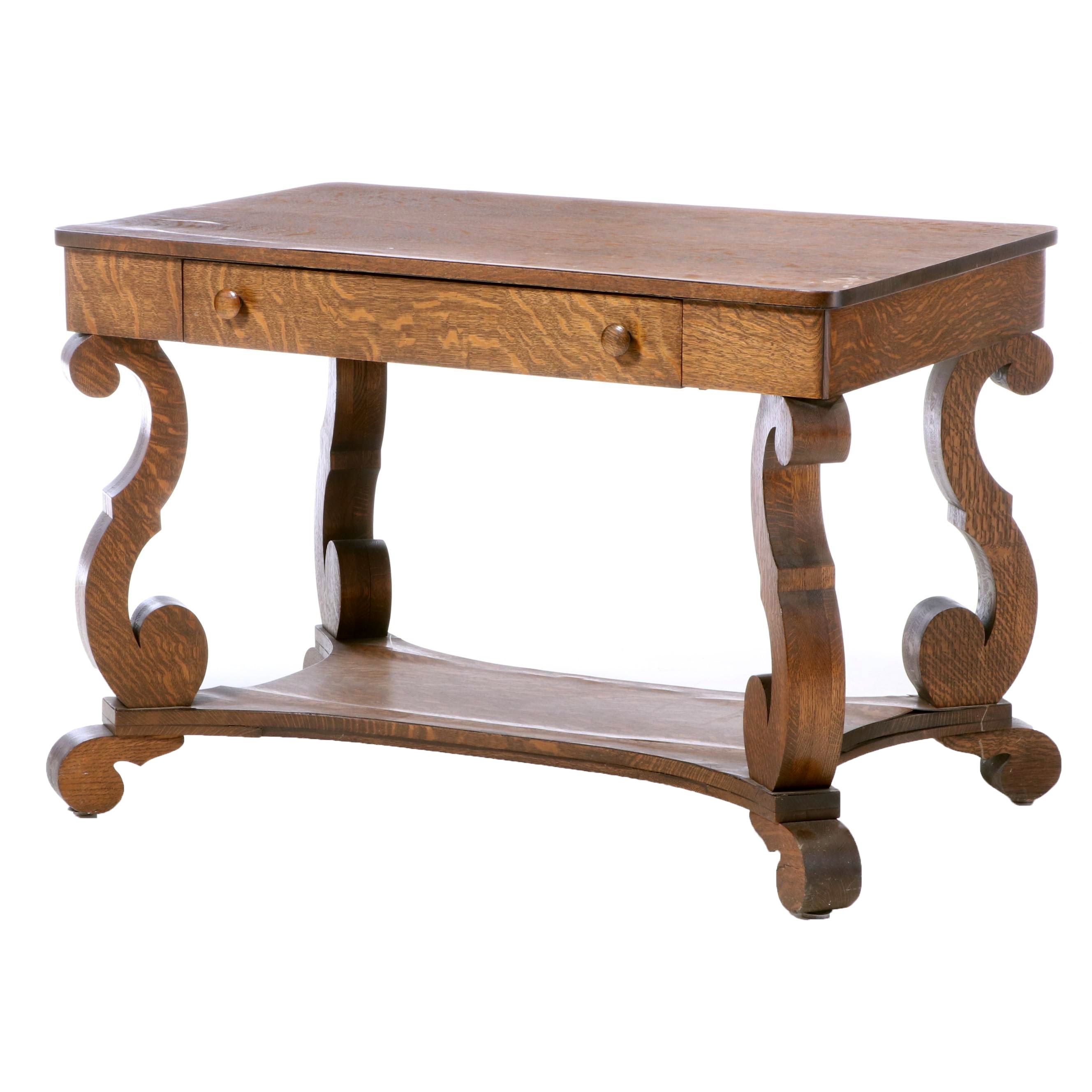Empire Style Oak Library Table, Early 20th Century