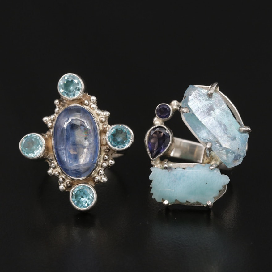 Sterling Silver Quartz, Kyanite and Larimar Rings