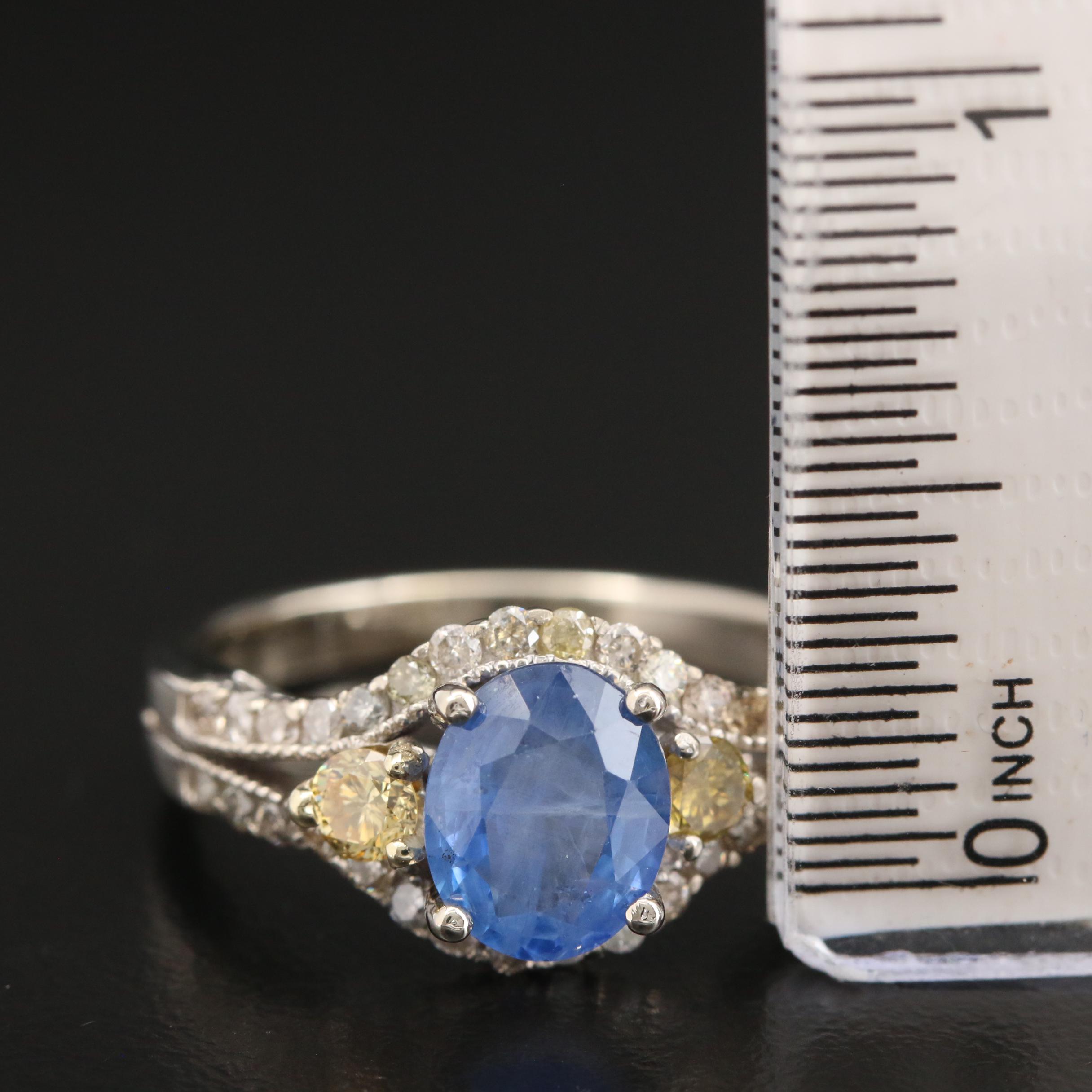 14K White Gold 2.15 CT Sapphire and Diamond Ring