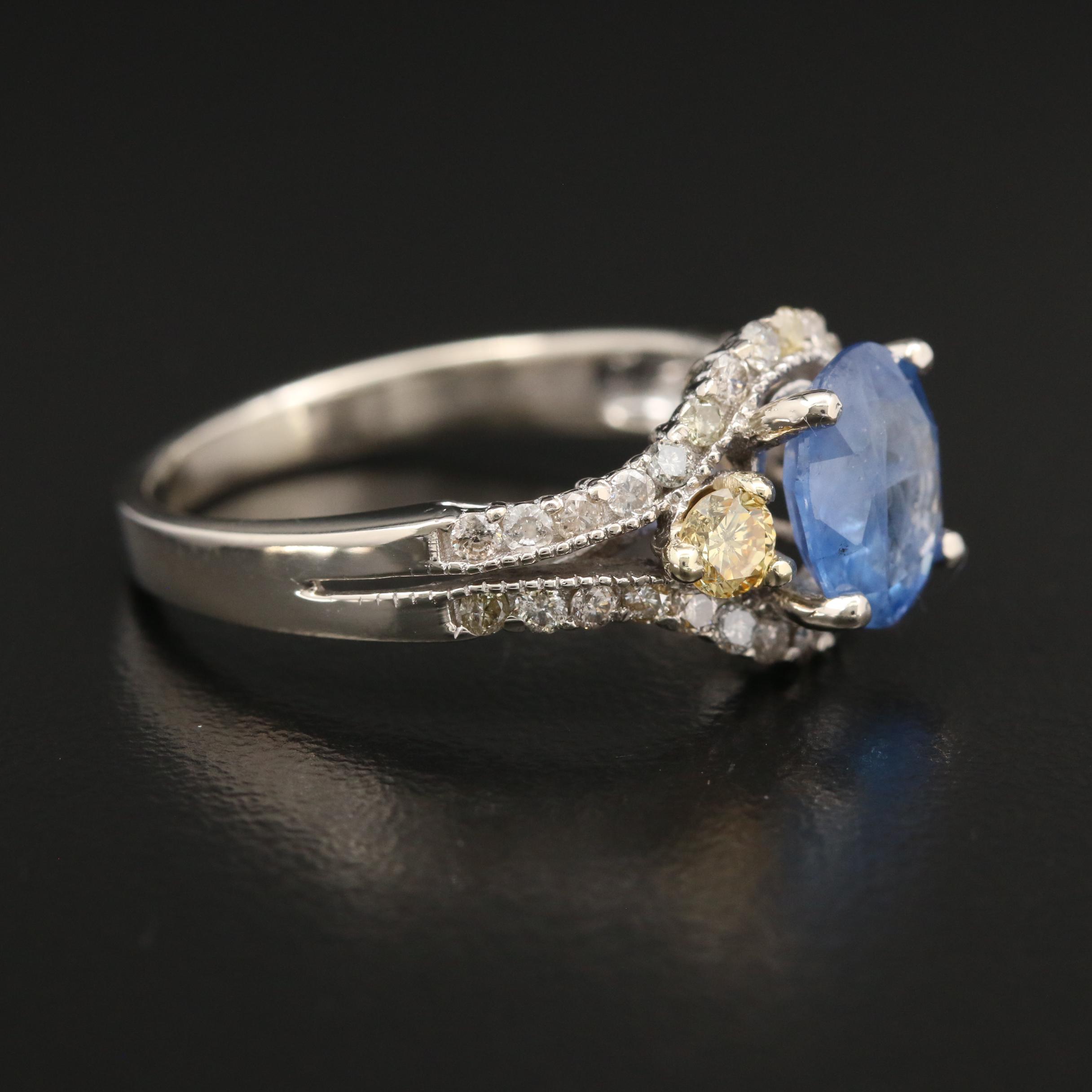14K White Gold 2.15 CT Sapphire and Diamond Ring