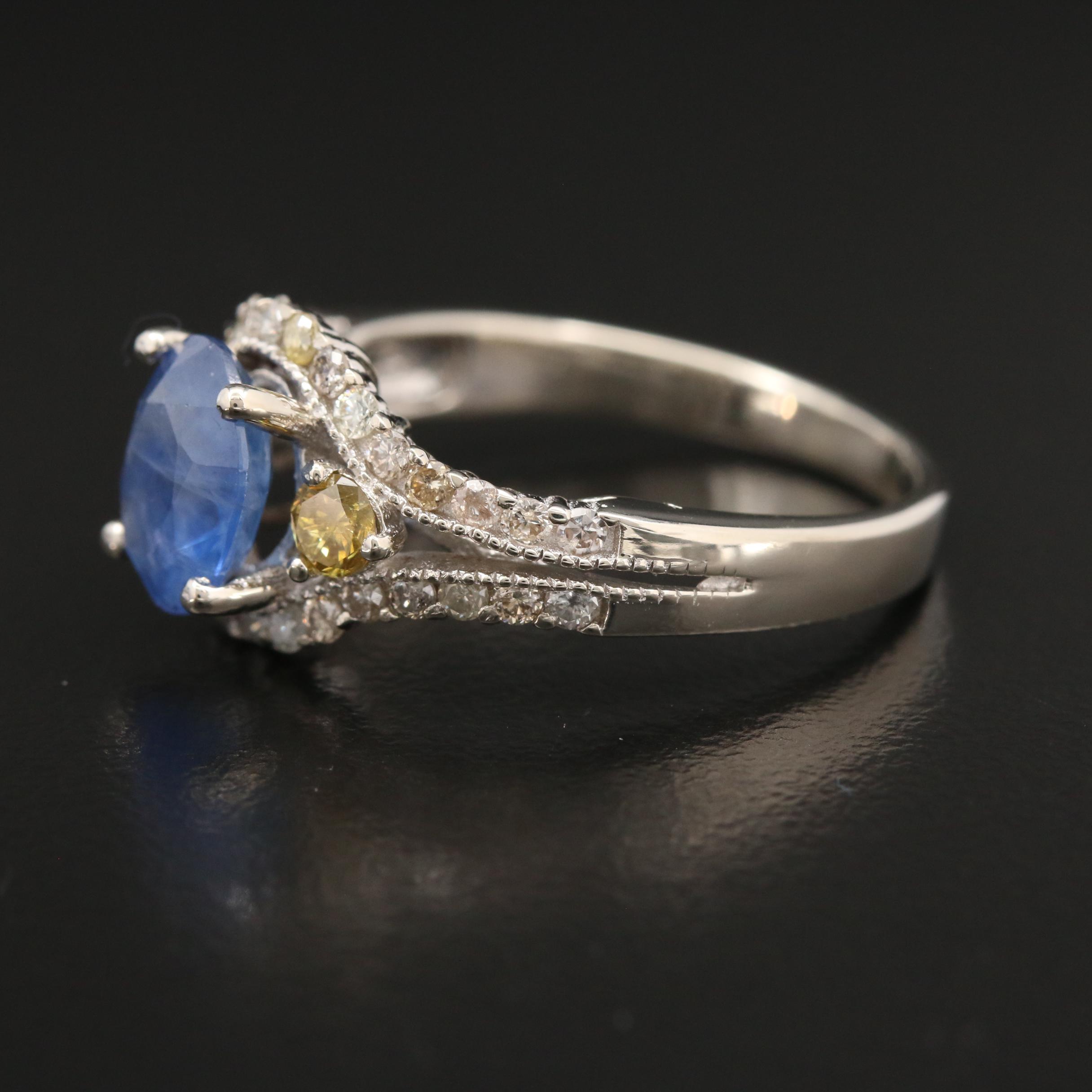 14K White Gold 2.15 CT Sapphire and Diamond Ring