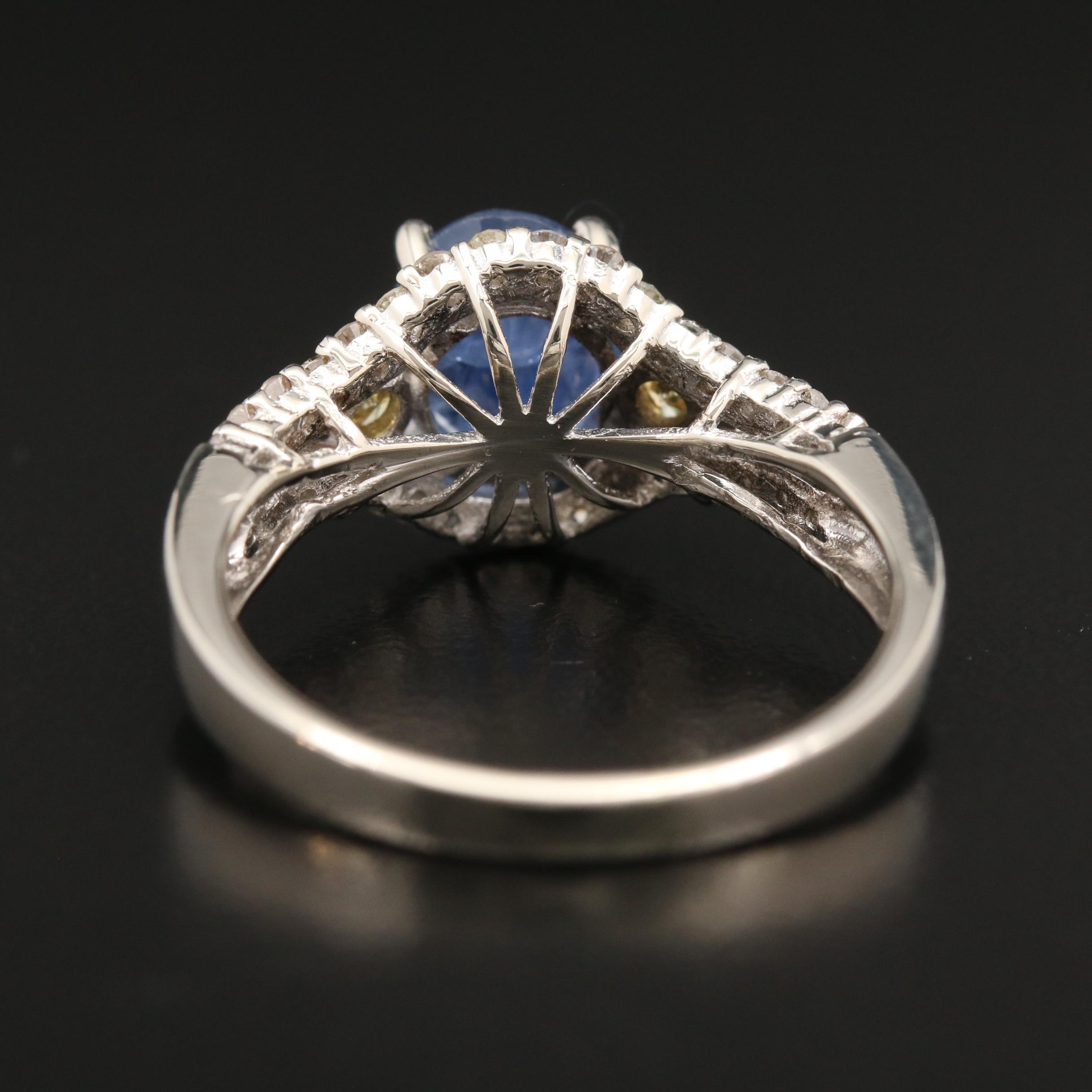 14K White Gold 2.15 CT Sapphire and Diamond Ring