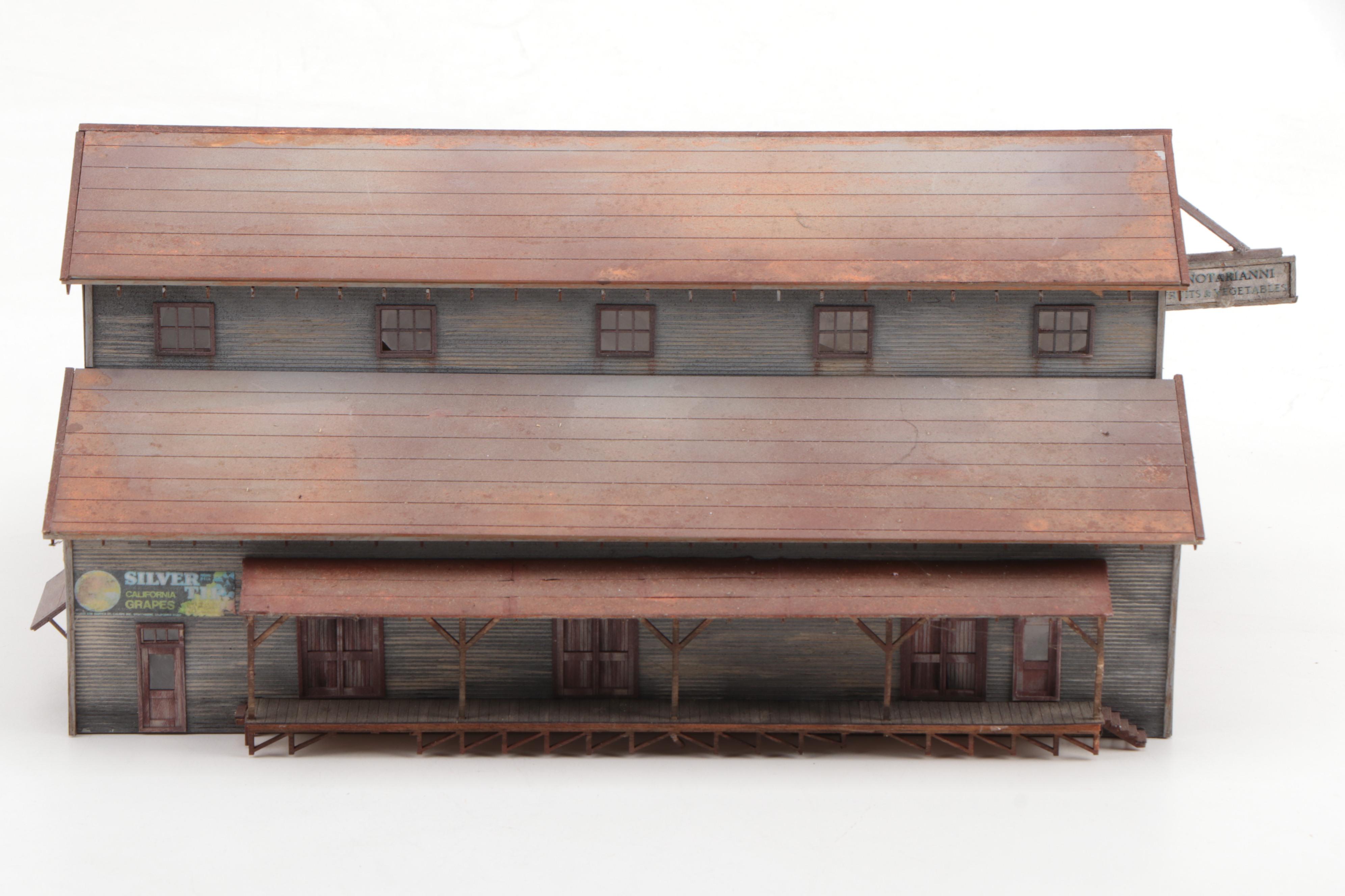 Model Train Structures Including Shops, Houses and a Church