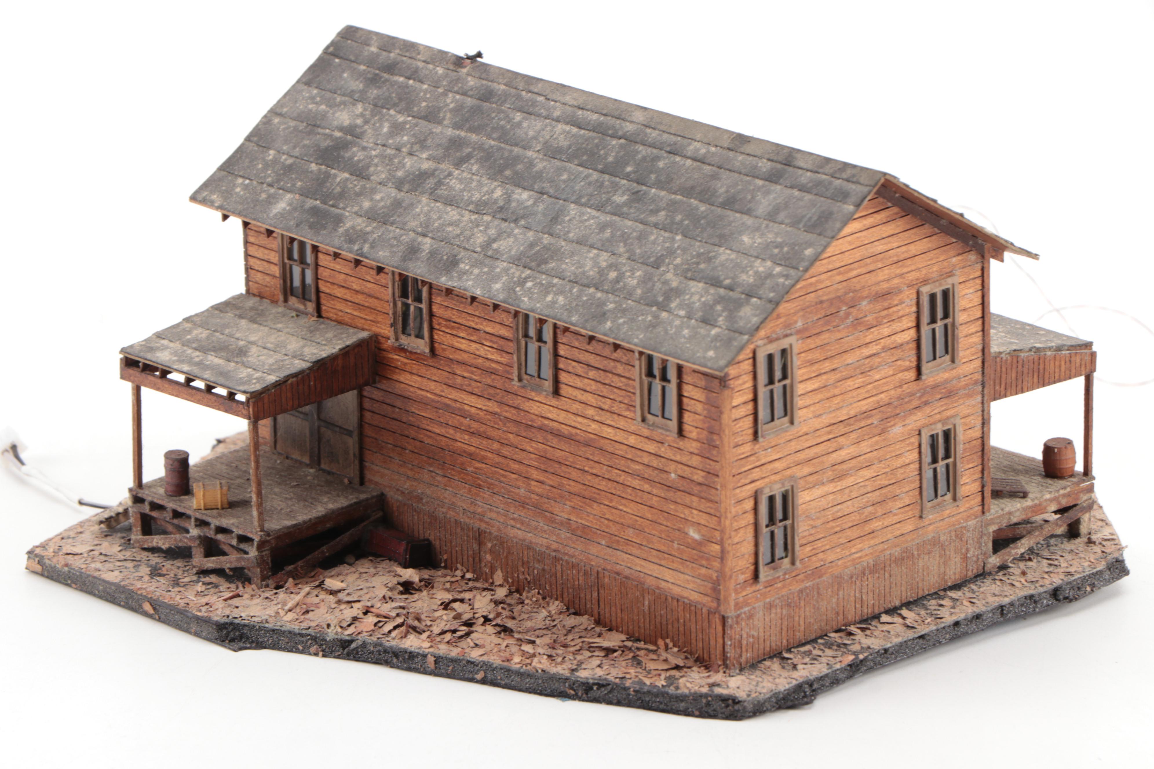 Model Train Structures Including Shops, Houses and a Church