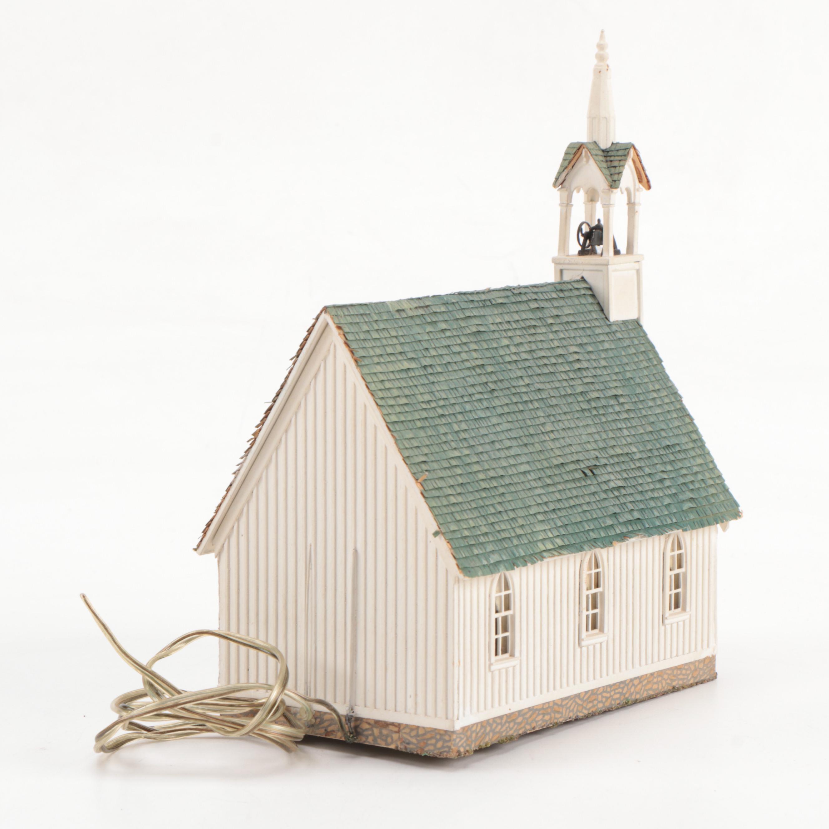 Model Train Structures Including Shops, Houses and a Church