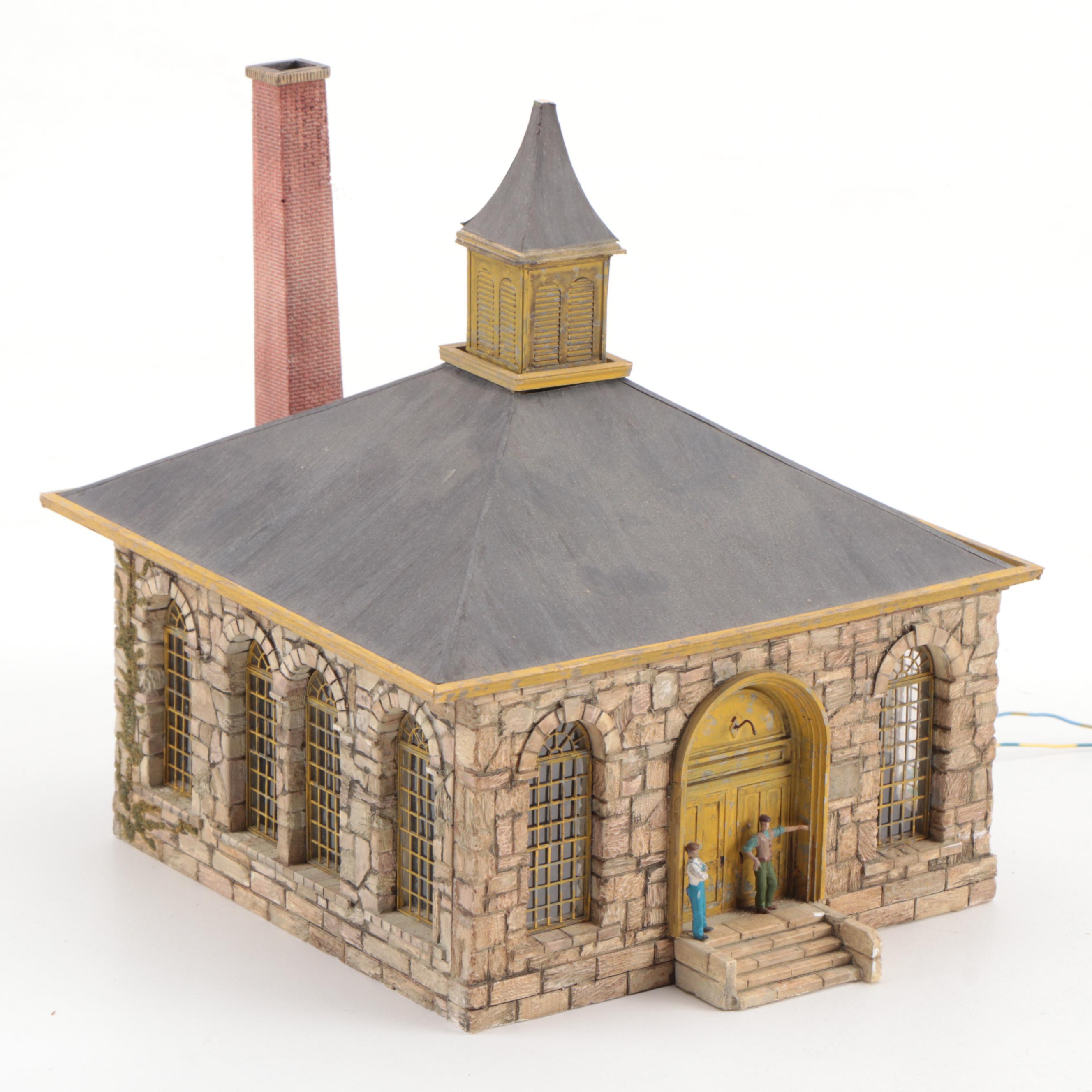 Model Train Structures Including Shops, Houses and a Church