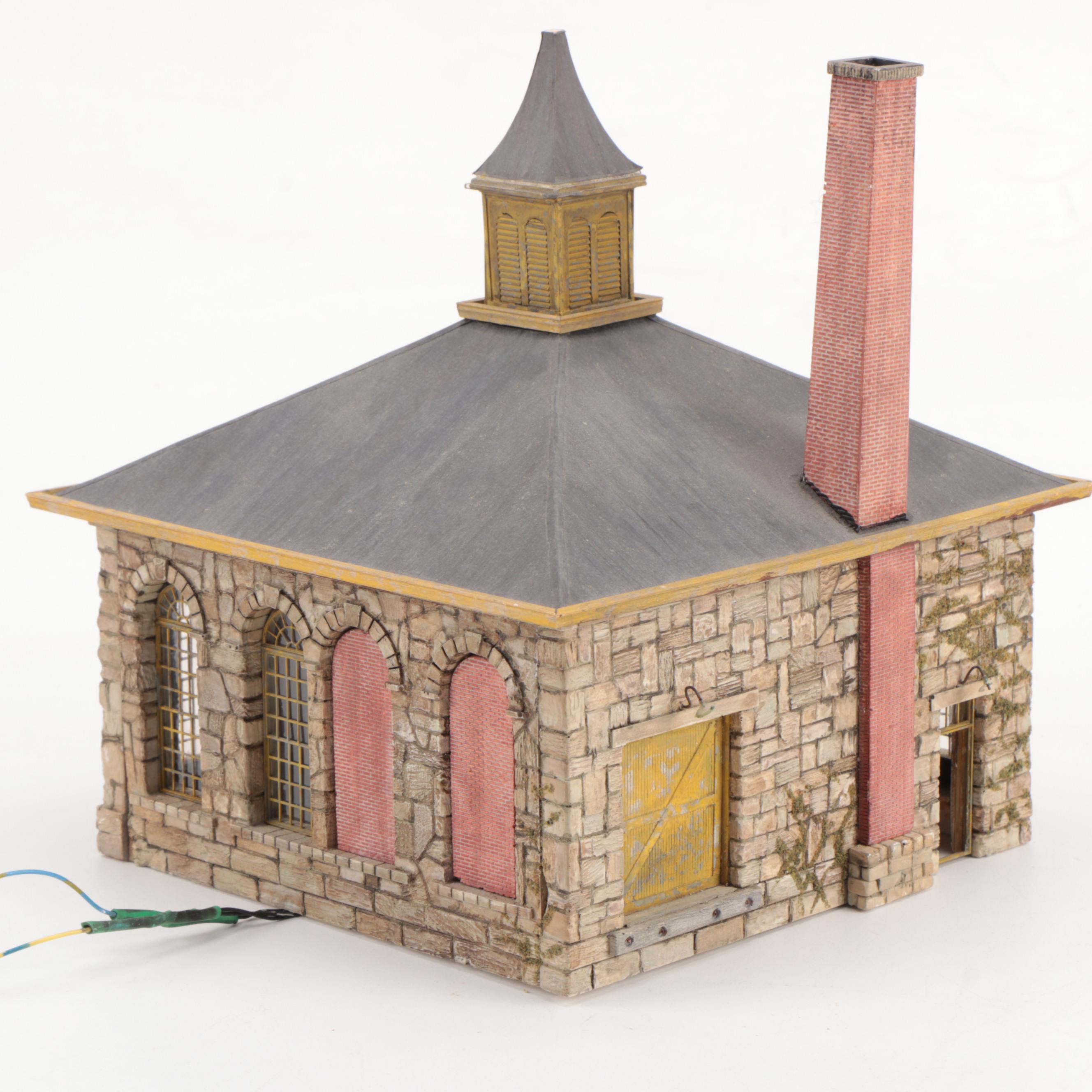 Model Train Structures Including Shops, Houses and a Church