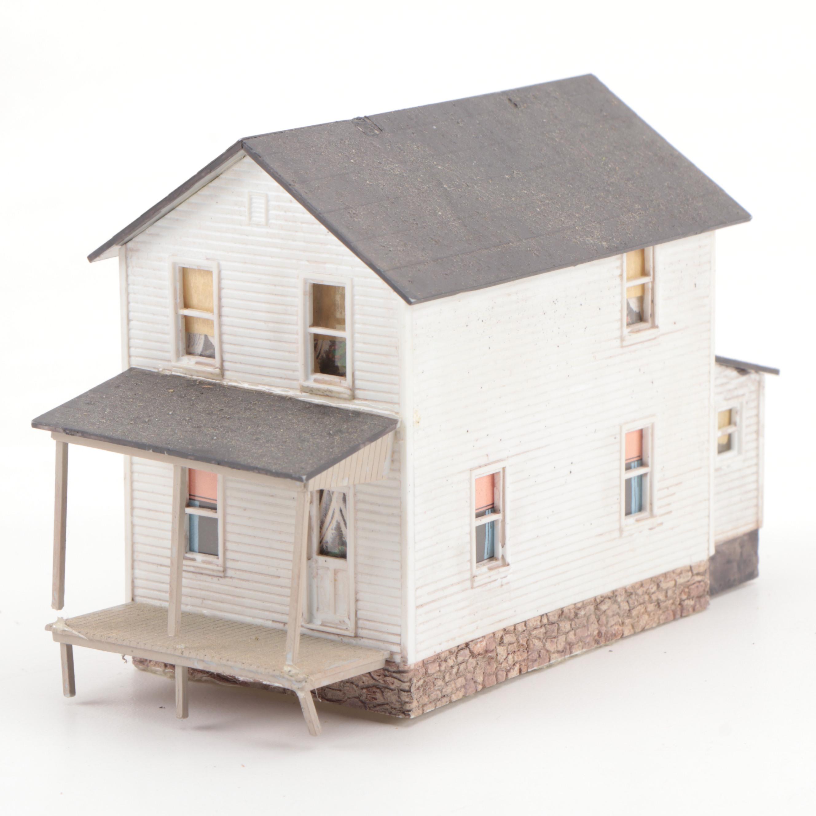 Model Train Structures Including Shops, Houses and a Church