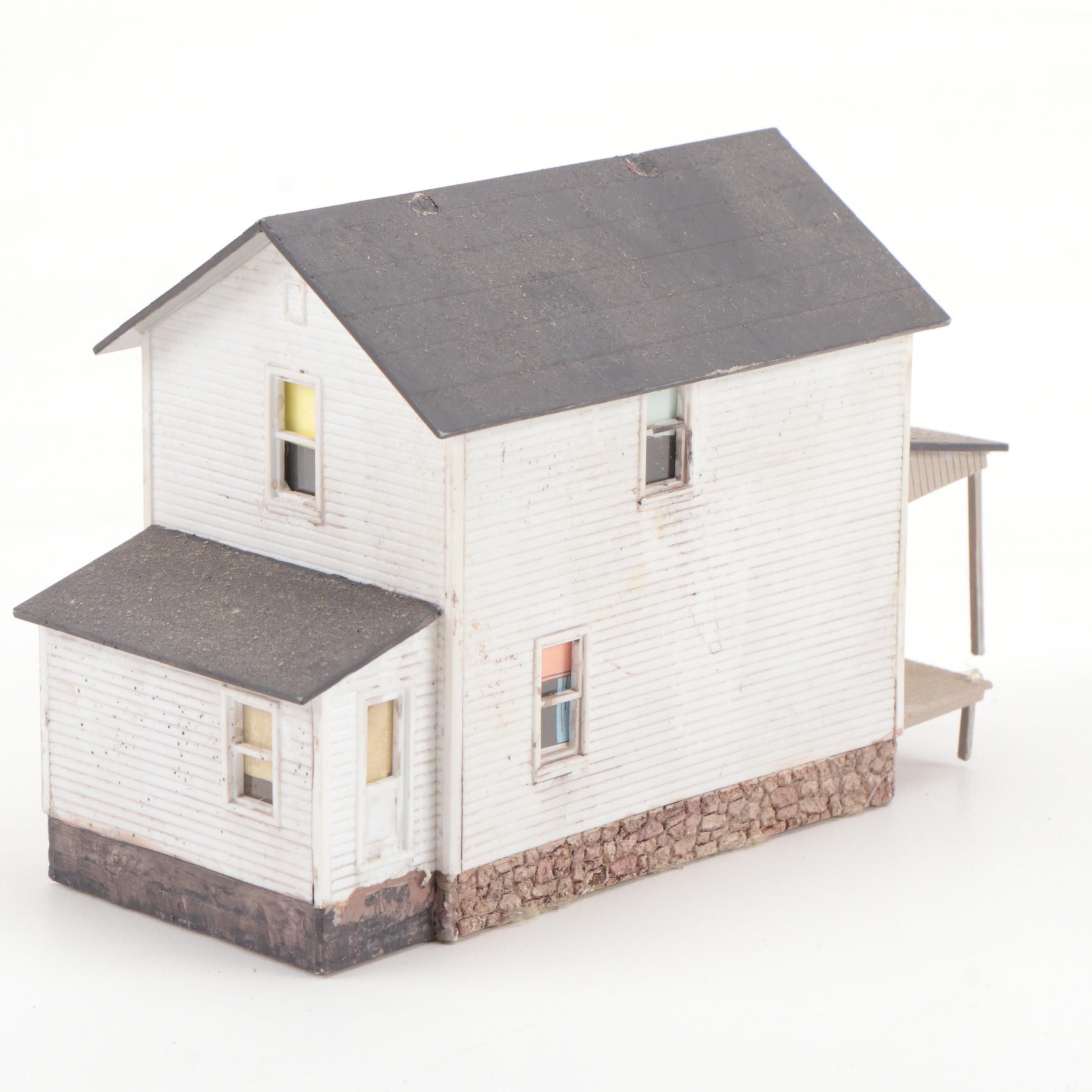 Model Train Structures Including Shops, Houses and a Church