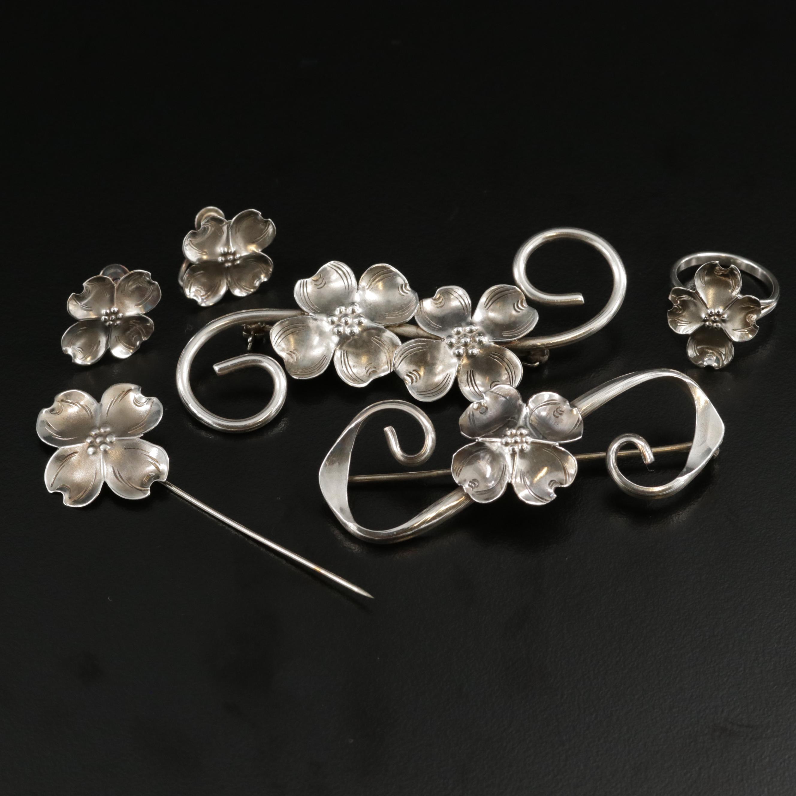 Vintage Stuart Nye Dogwood Motif Sterling Jewelry