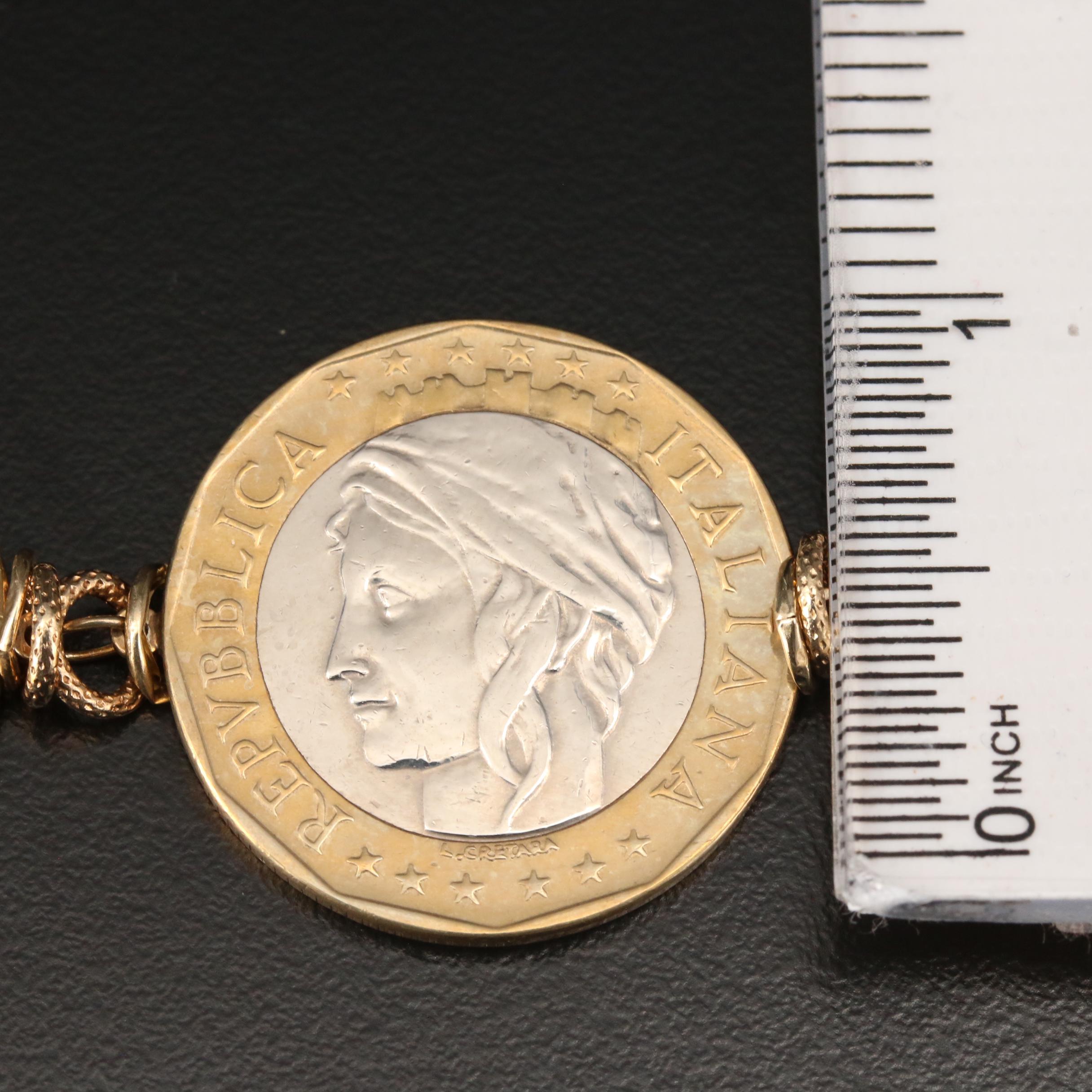 Milor 14K Gold Bracelet with Modern Italian Lire Coins