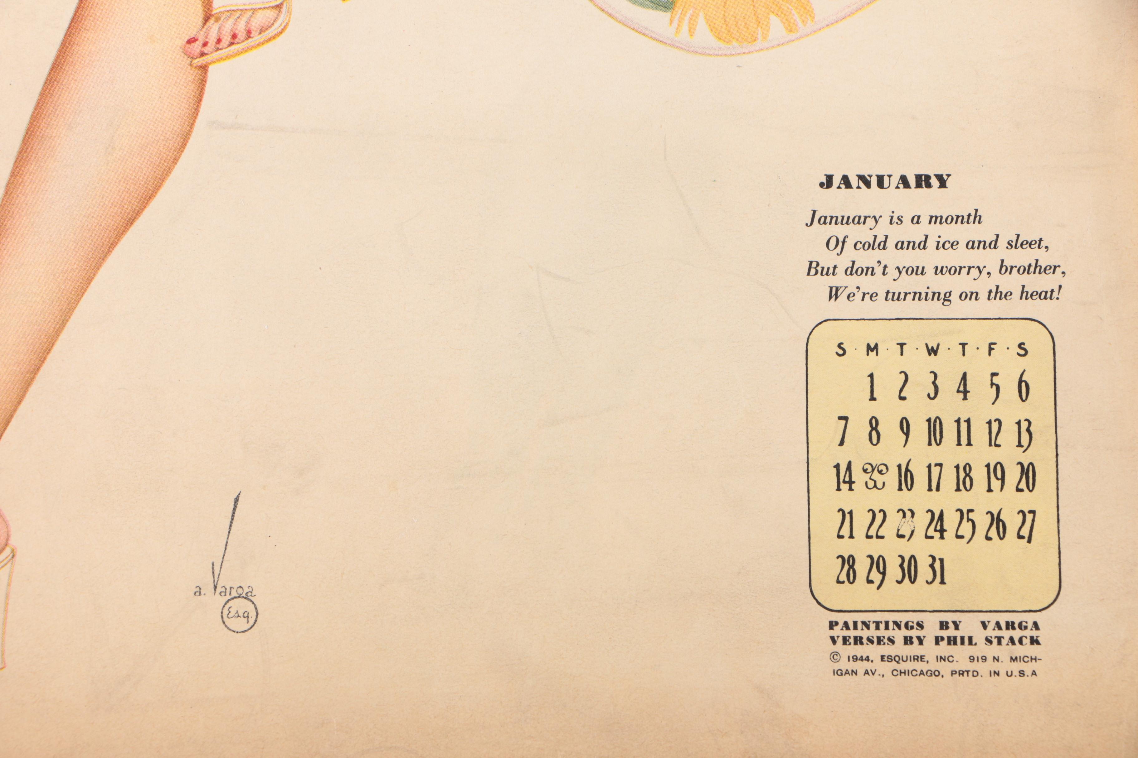 Varga Girls Pin Up Print Calendar For Esquire Magazine, 1944