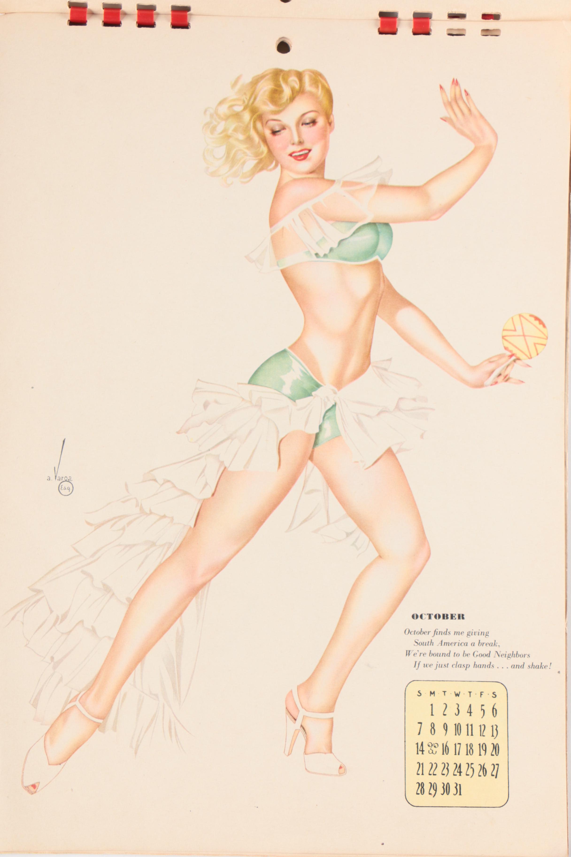 Varga Girls Pin Up Print Calendar For Esquire Magazine, 1944