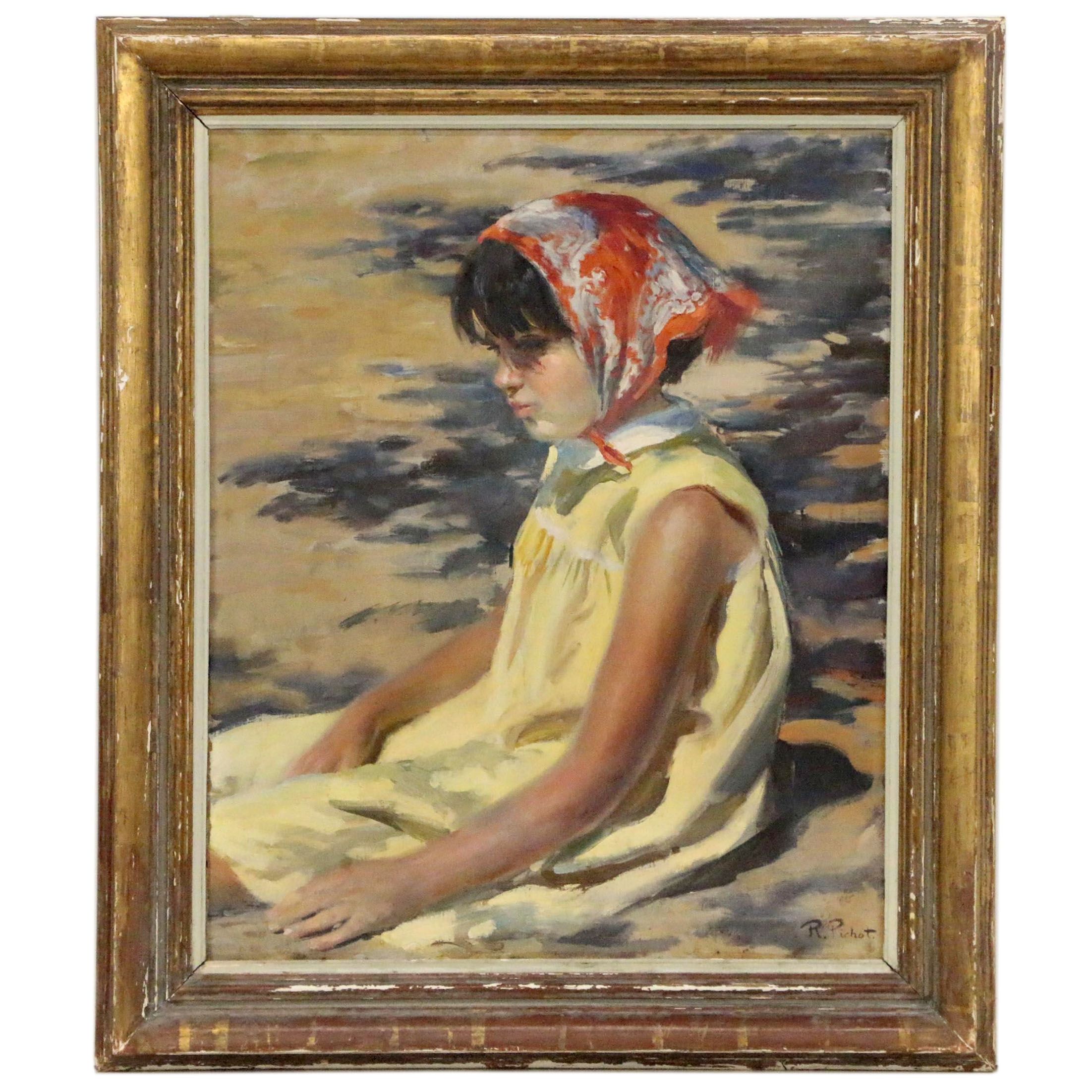 Ramón Pichot i Soler Impressionist Style Portrait Oil Painting, Mid-20th Century