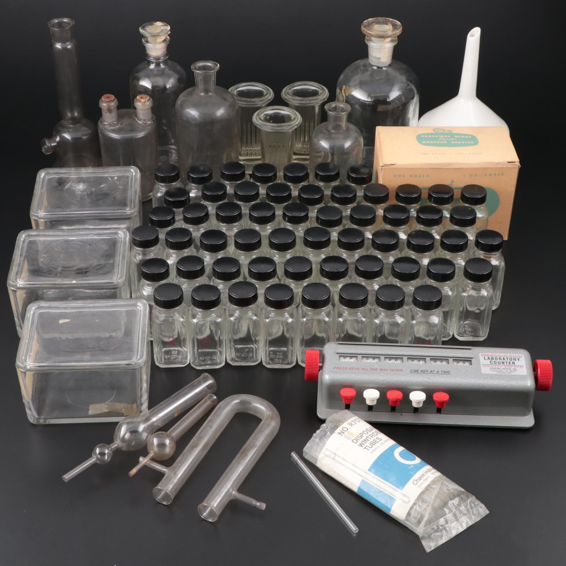 Laboratory Counter, Wintrobe Tubes, and Coors Porcelain Funnel, Mid-20th C.