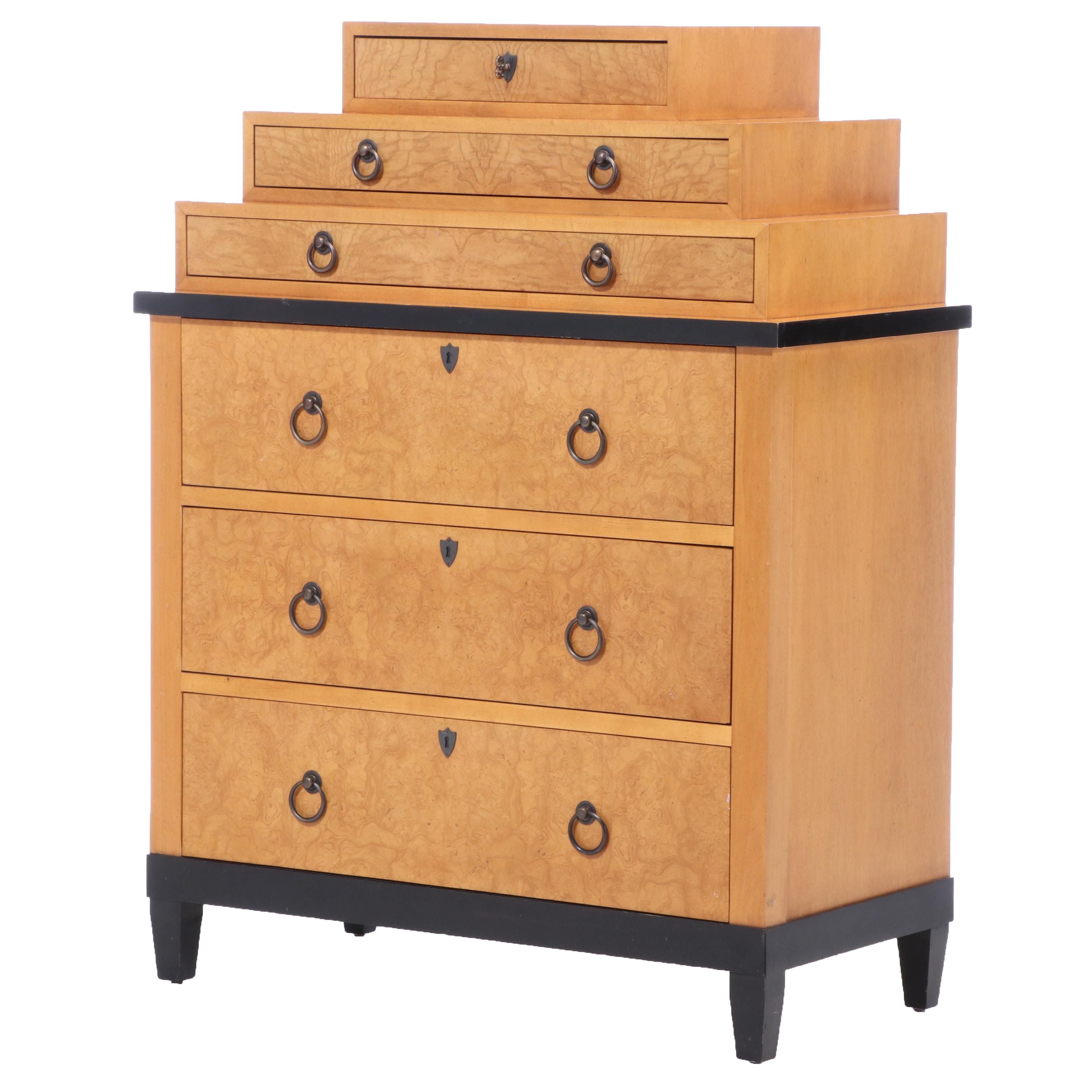 Baker Furniture Biedermeier Style Burl Wood Chest of Drawers
