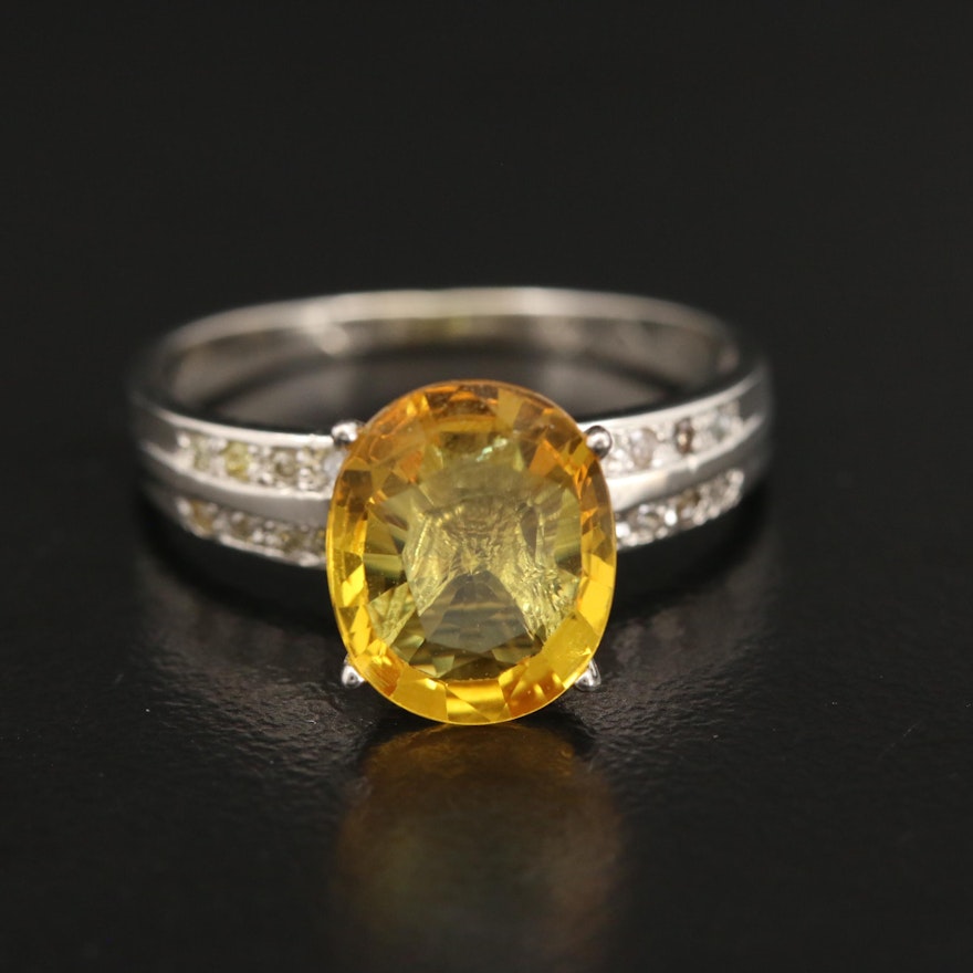 14K Gold Yellow 2.46 CT Sapphire and Diamond Ring