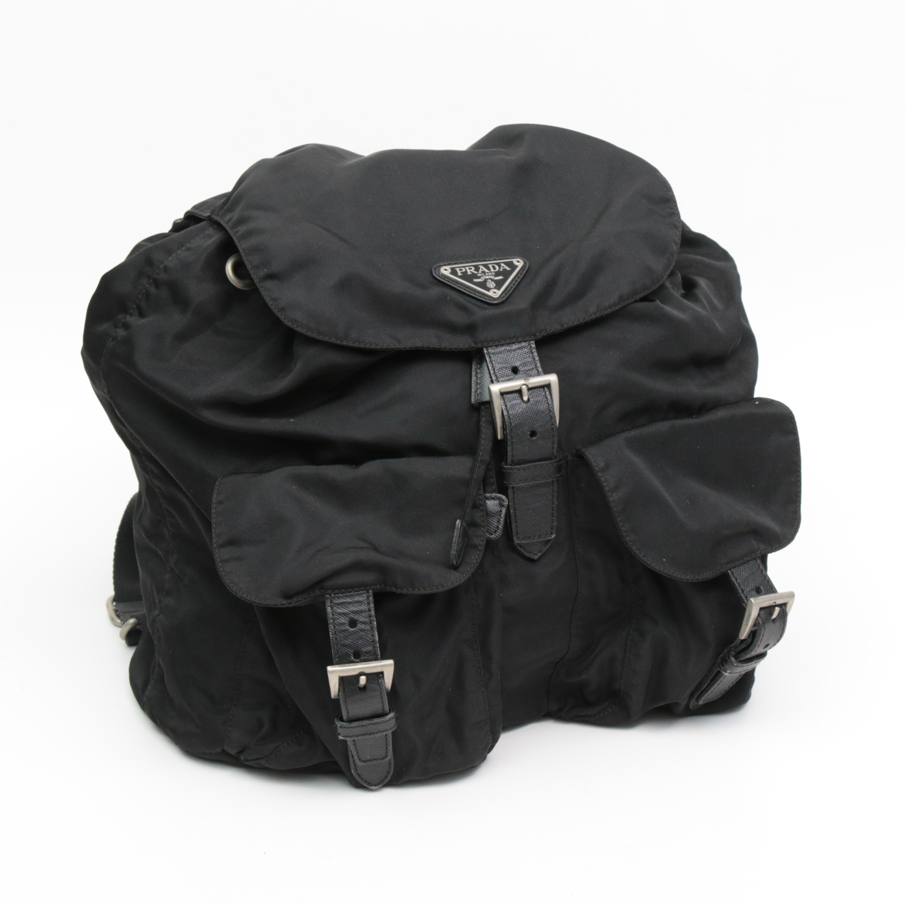 Prada Black Tessuto Nylon and Saffiano Leather Backpack Purse