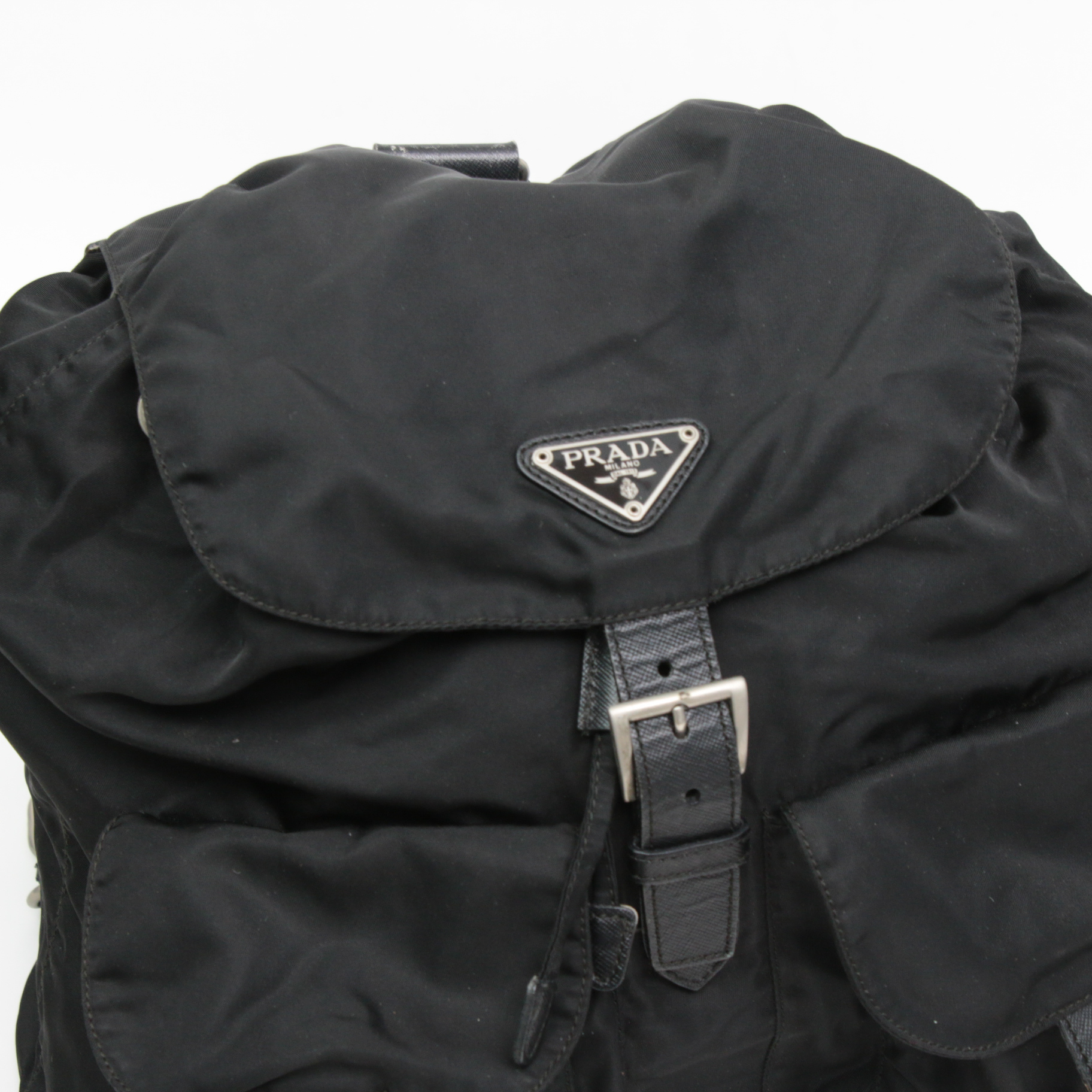 Prada Black Tessuto Nylon and Saffiano Leather Backpack Purse