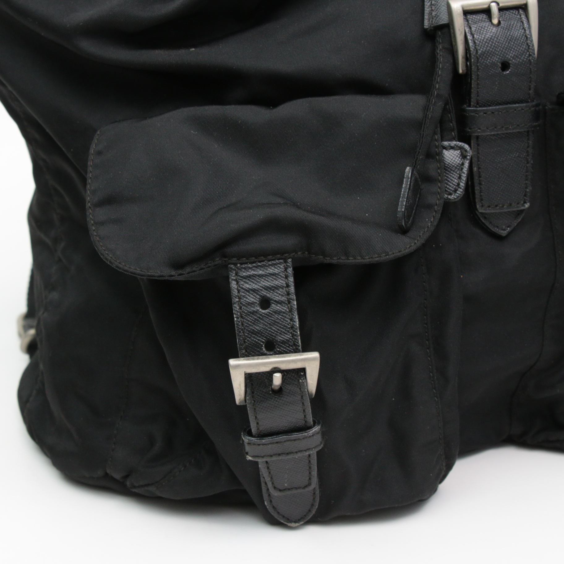 Prada Black Tessuto Nylon and Saffiano Leather Backpack Purse
