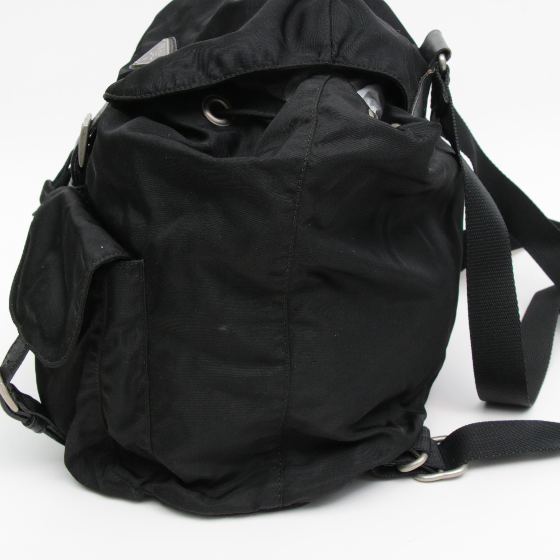 Prada Black Tessuto Nylon and Saffiano Leather Backpack Purse