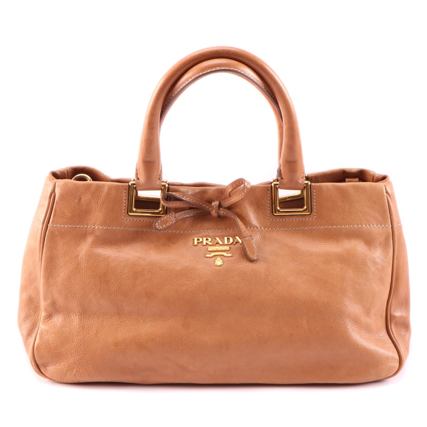 Prada Tan Vitello Daino Calf Leather Two-Way Satchel