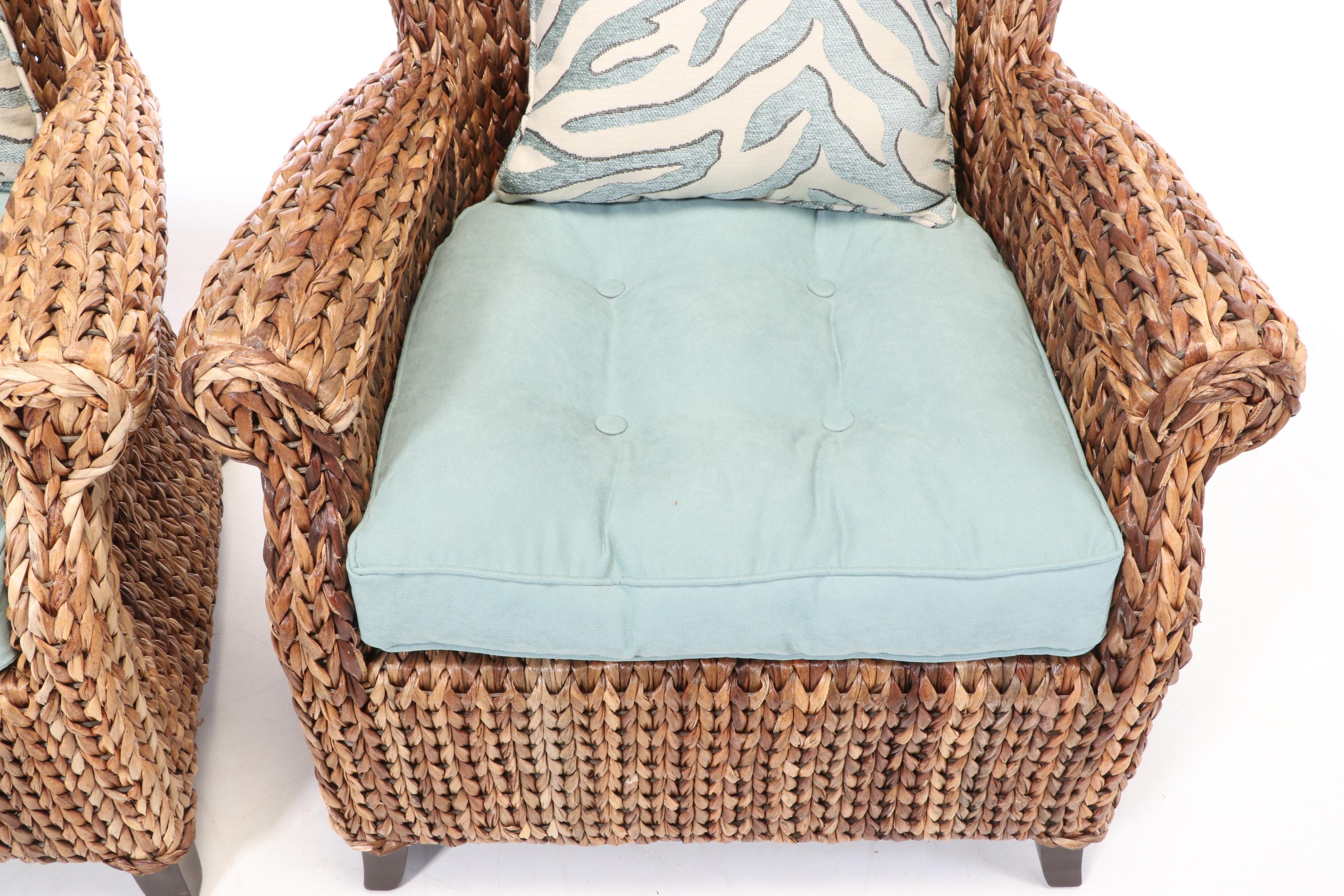 Pair of Pier 1 Imports Wicker Wingback Patio Armchairs