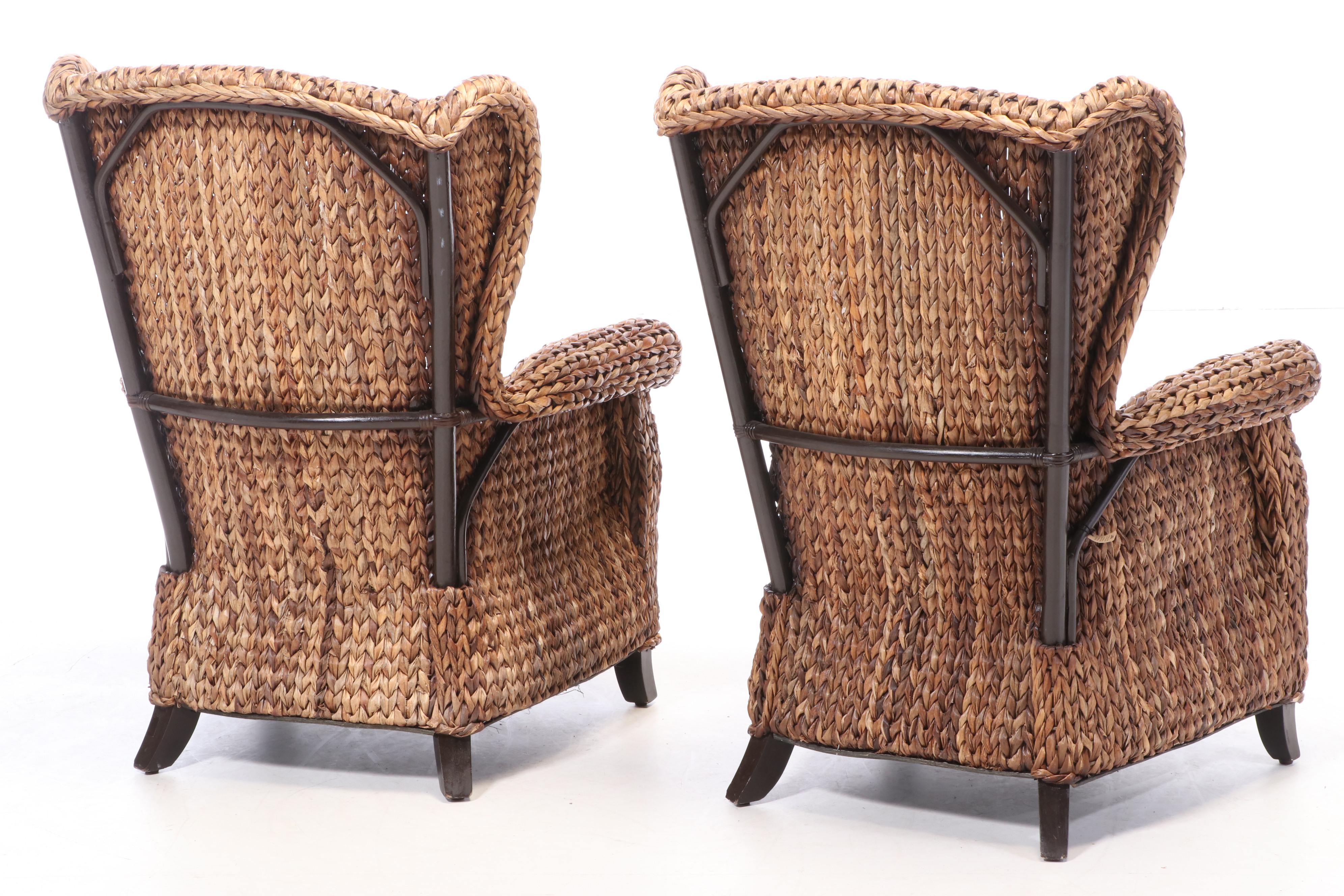Pair of Pier 1 Imports Wicker Wingback Patio Armchairs