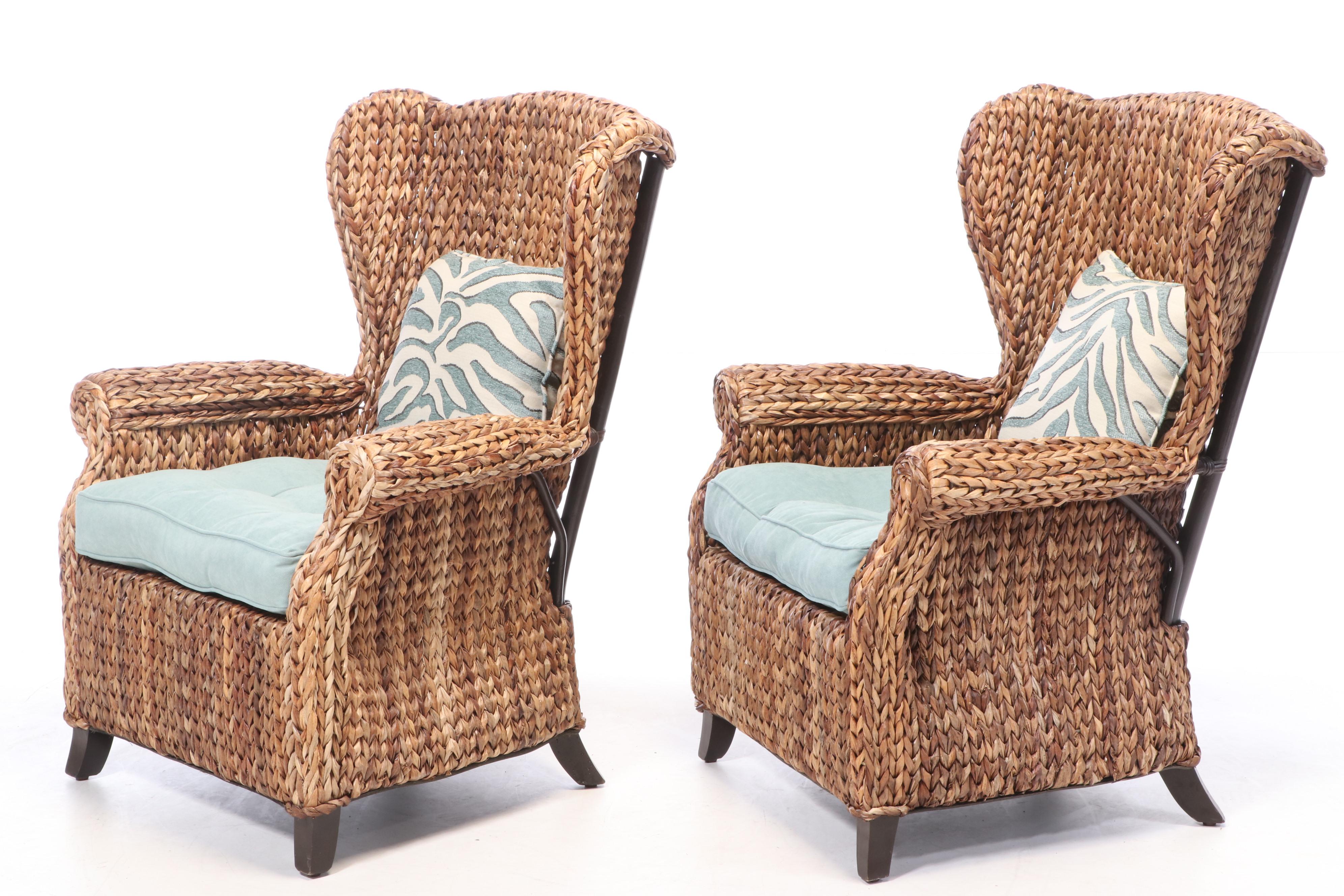 Pair of Pier 1 Imports Wicker Wingback Patio Armchairs