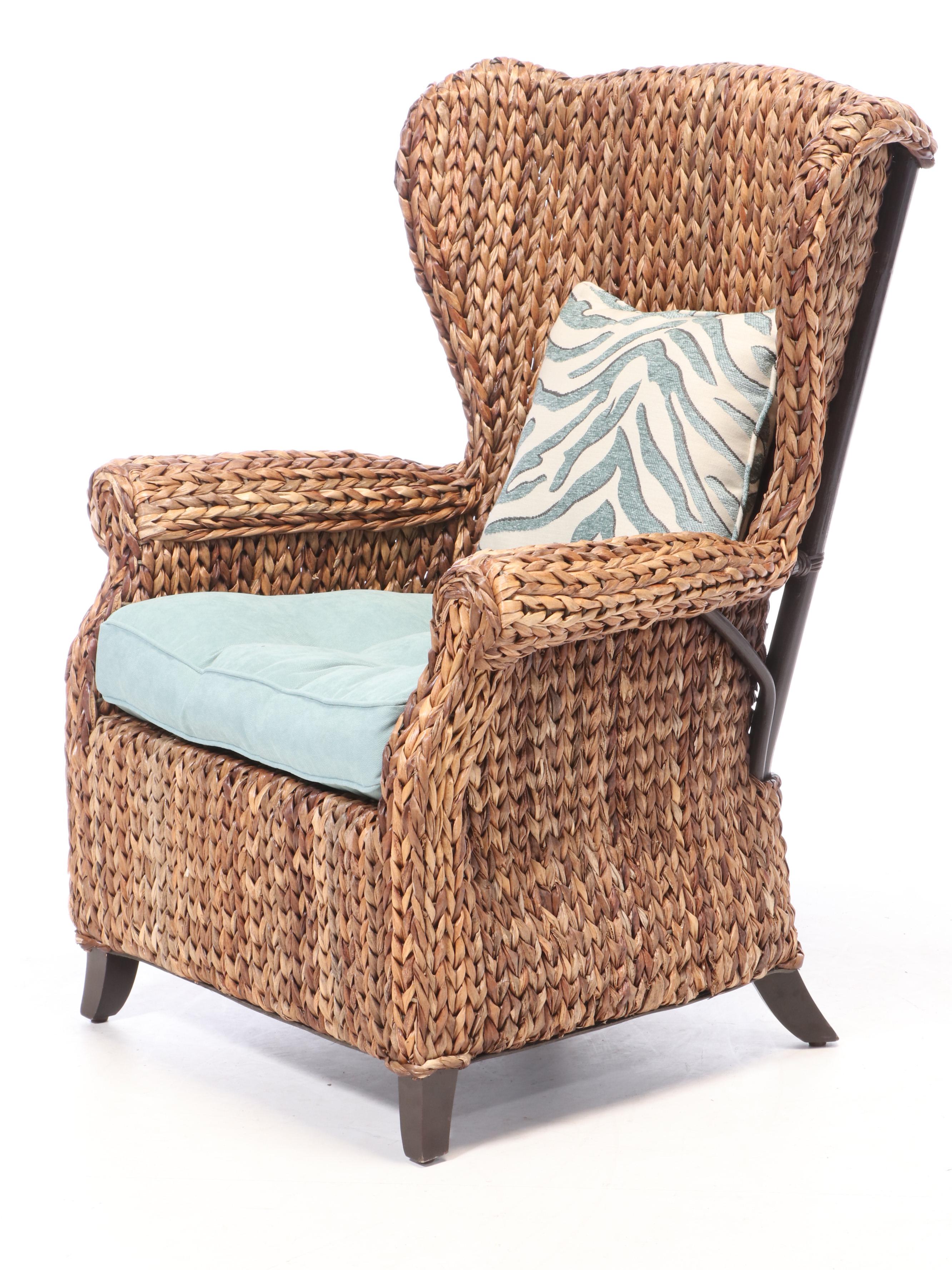 Pair of Pier 1 Imports Wicker Wingback Patio Armchairs
