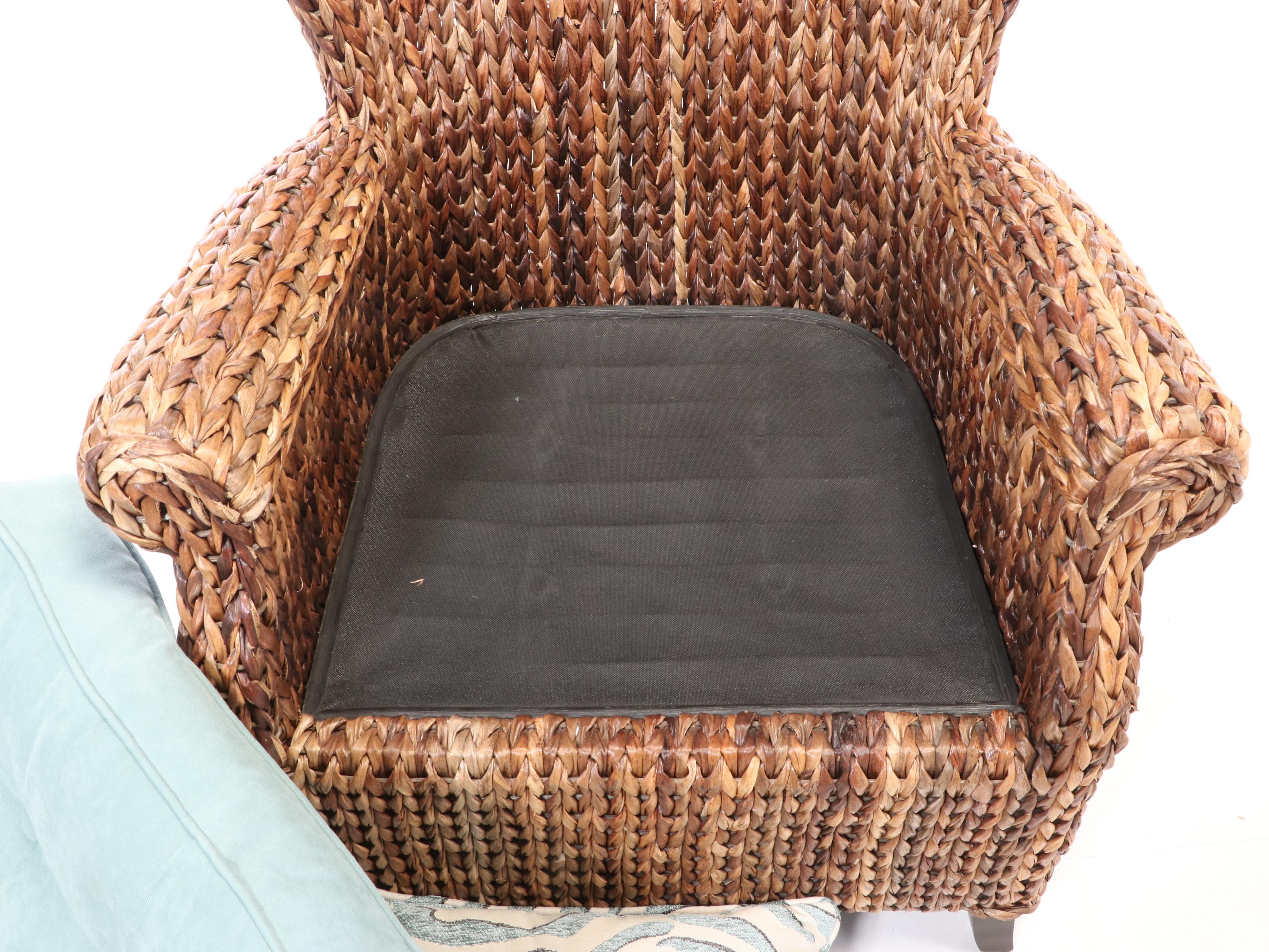 Pair of Pier 1 Imports Wicker Wingback Patio Armchairs
