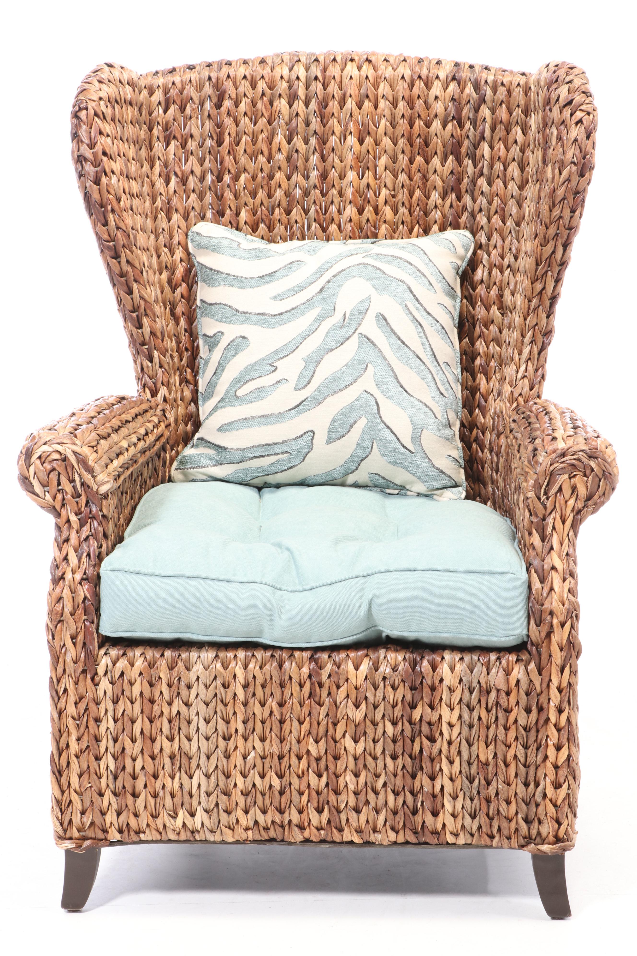 Pair of Pier 1 Imports Wicker Wingback Patio Armchairs