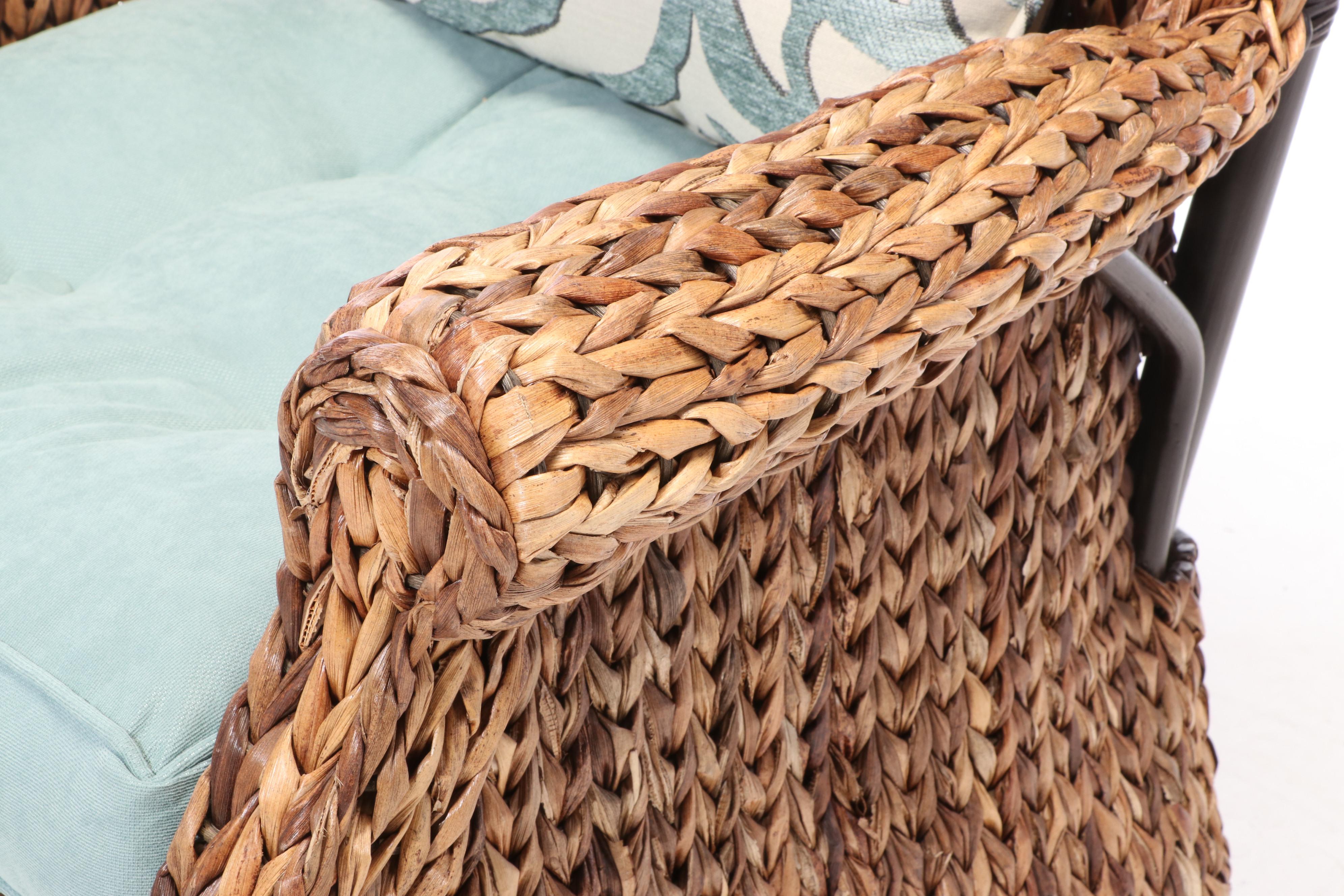 Pair of Pier 1 Imports Wicker Wingback Patio Armchairs