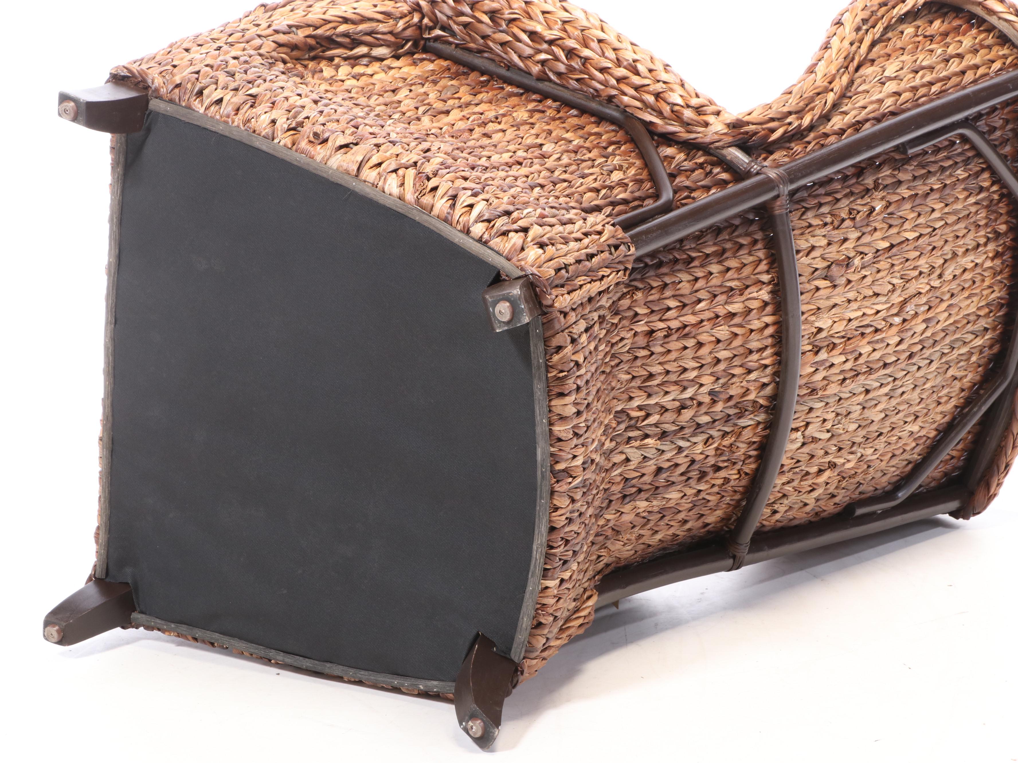 Pair of Pier 1 Imports Wicker Wingback Patio Armchairs