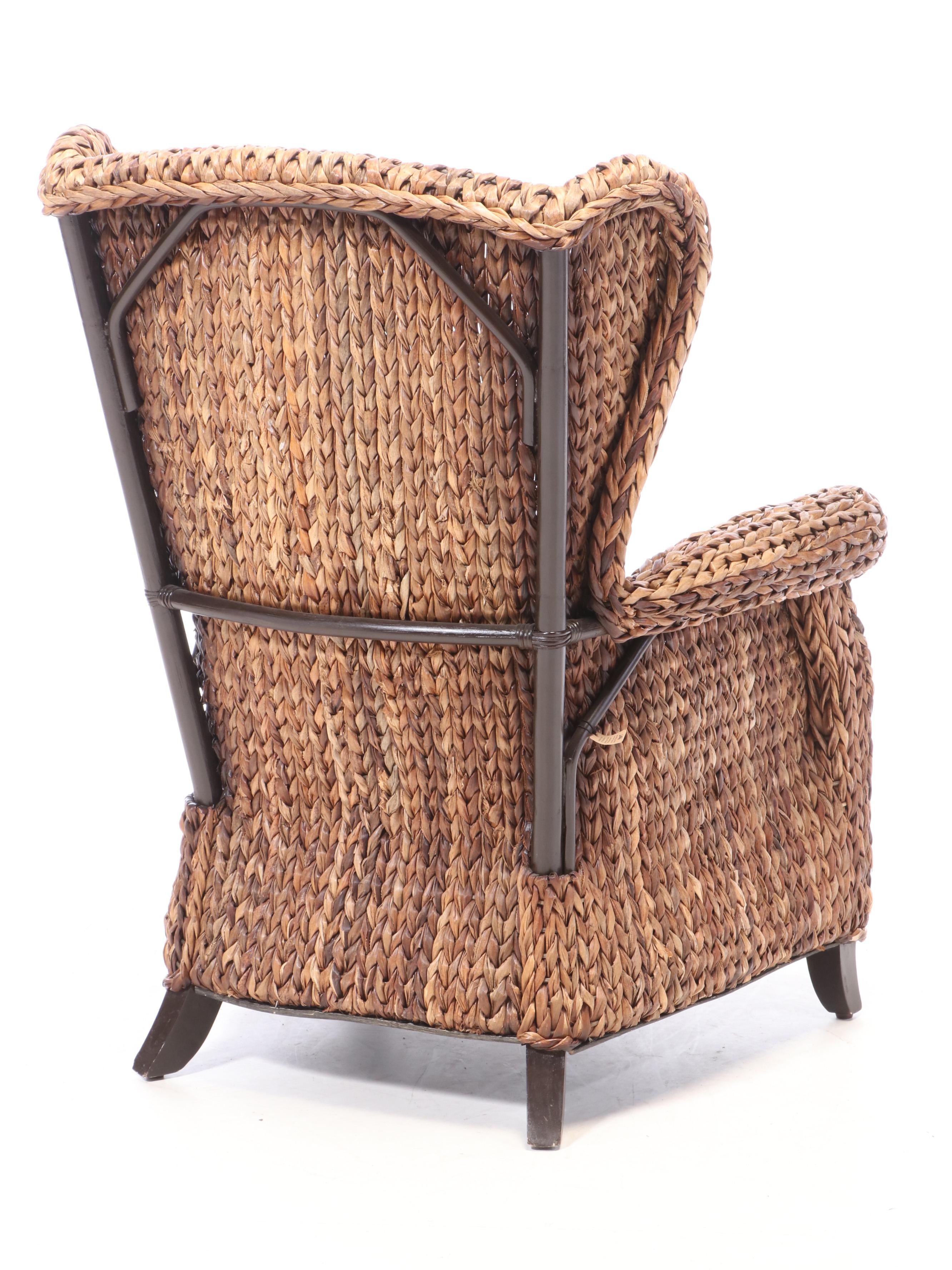 Pair of Pier 1 Imports Wicker Wingback Patio Armchairs