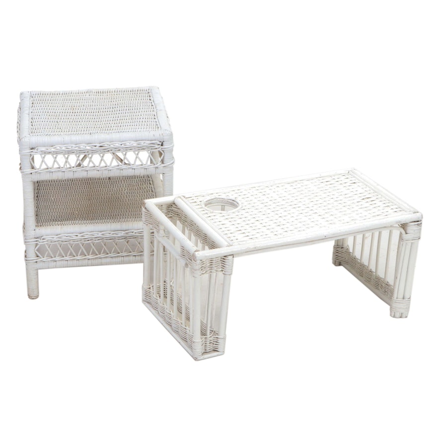 Painted Wicker Bed Tray with Magazine Rack and End Table