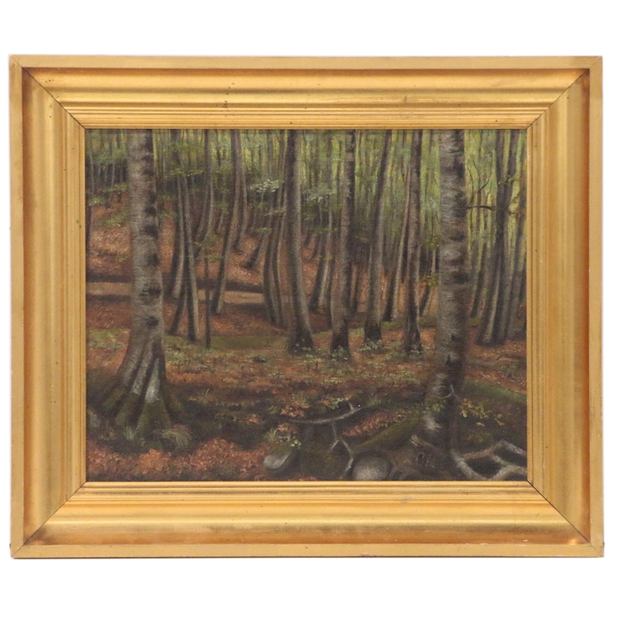 Forest Landscape Oil Painting, Early 20th Century