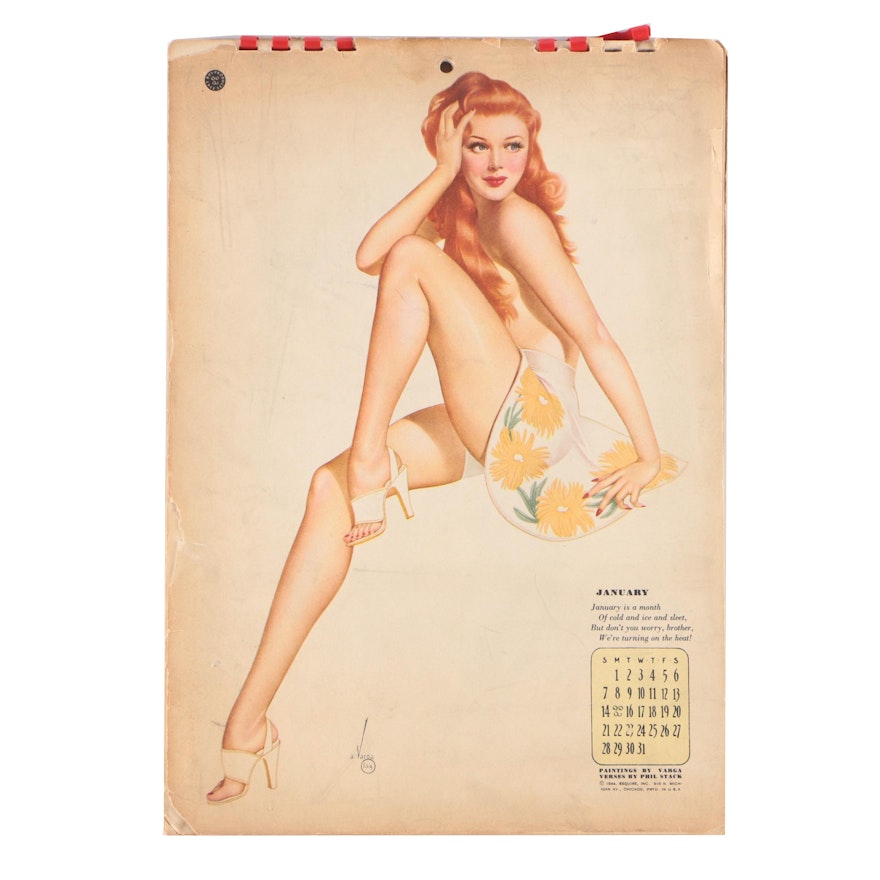 Varga Girls Pin Up Print Calendar For Esquire Magazine, 1944