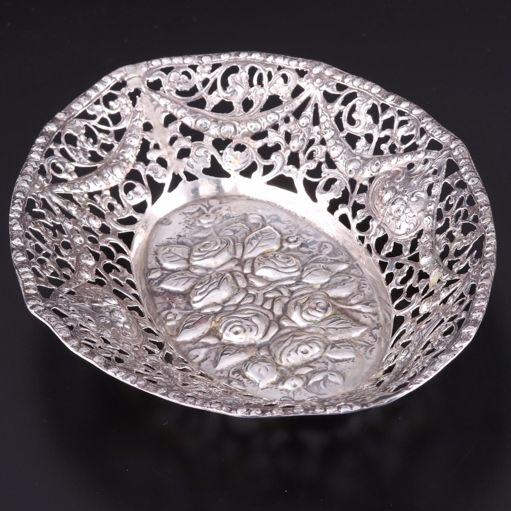 Israeli Ezada 800 Silver Reticulated Basket, 20th Century