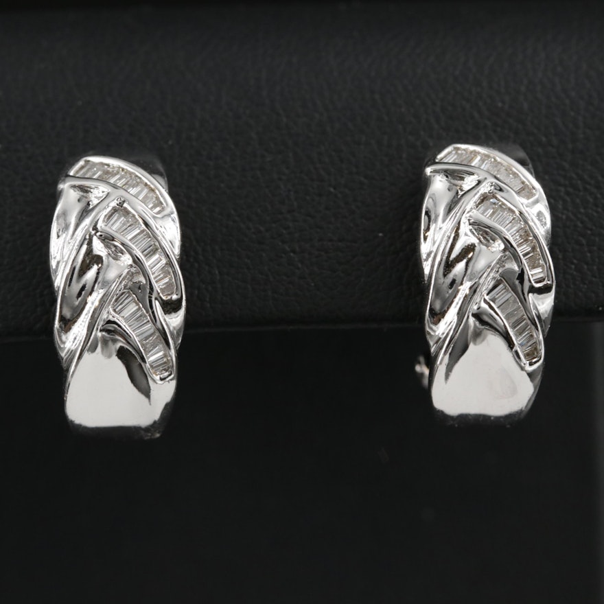 18K Gold Diamond J-Hoop Earrings