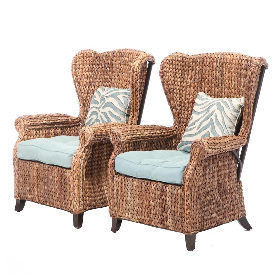 Pair of Pier 1 Imports Wicker Wingback Patio Armchairs