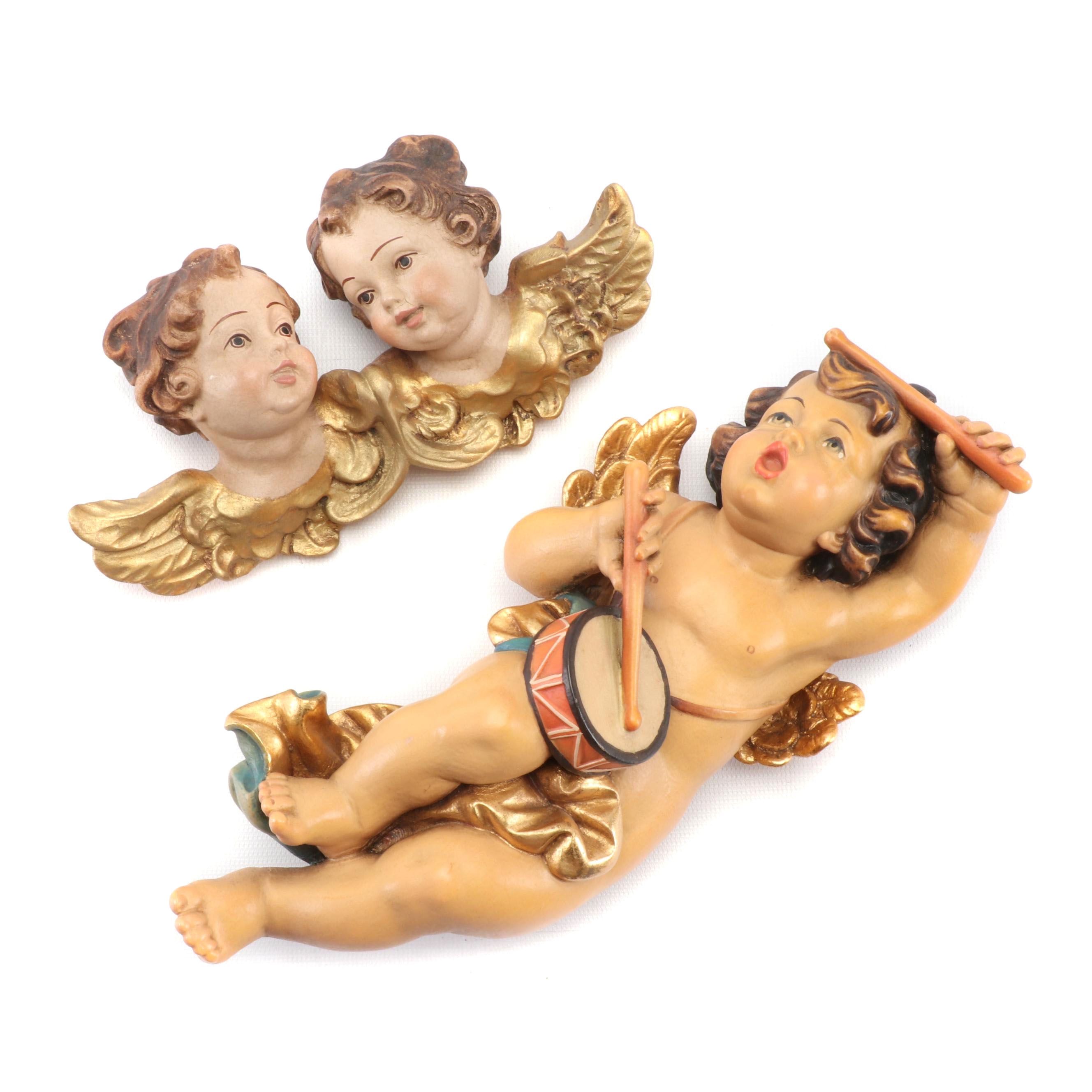 German Carved Mountain Maple Wood Angel Figurines