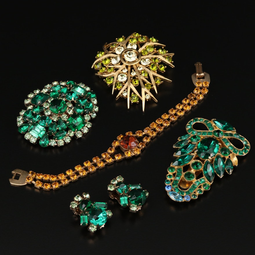 Vintage Rhinestone Jewelry Including Dress Clip