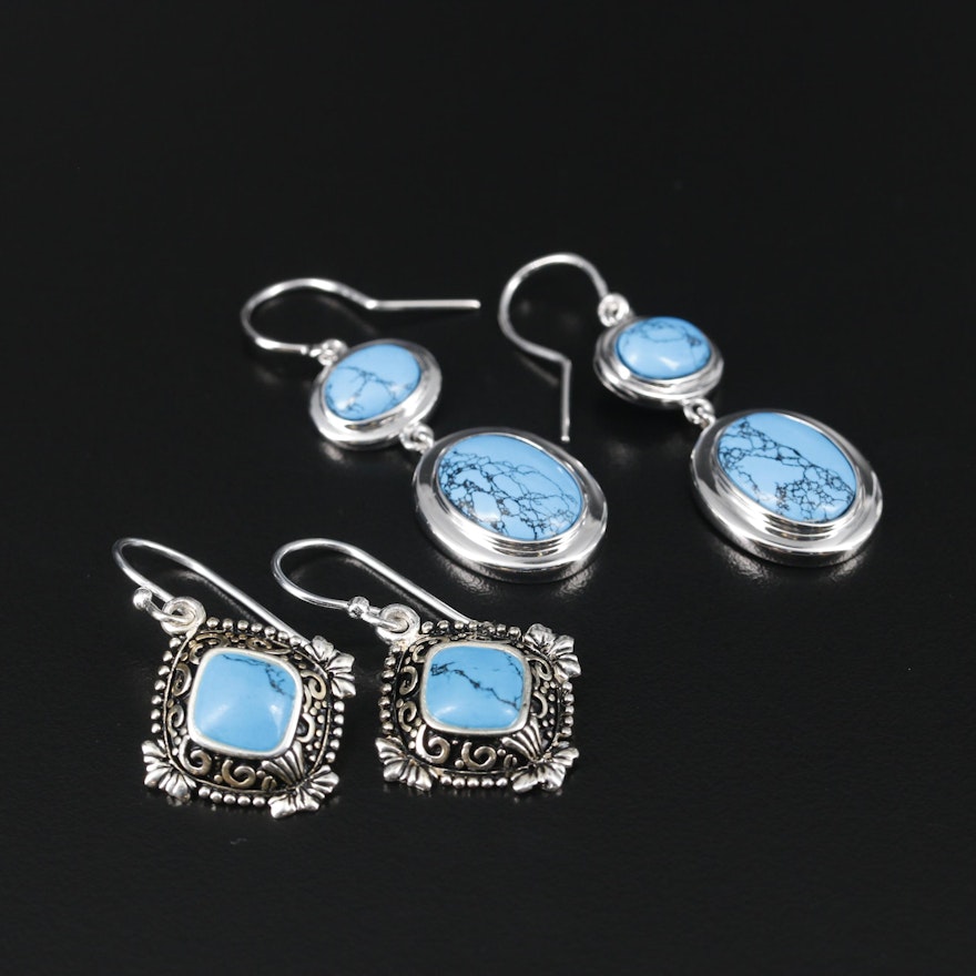 Sterling Silver Imitation Turquoise Dangle Earrings