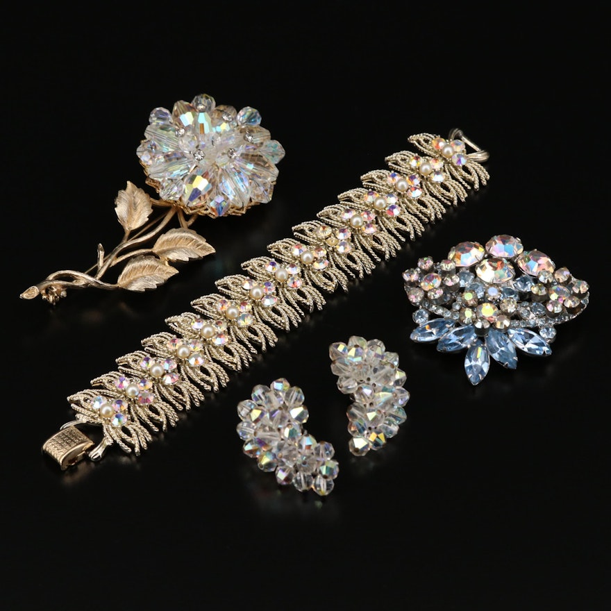 Vintage Aurora Borealis Glass Jewelry Featuring Coro