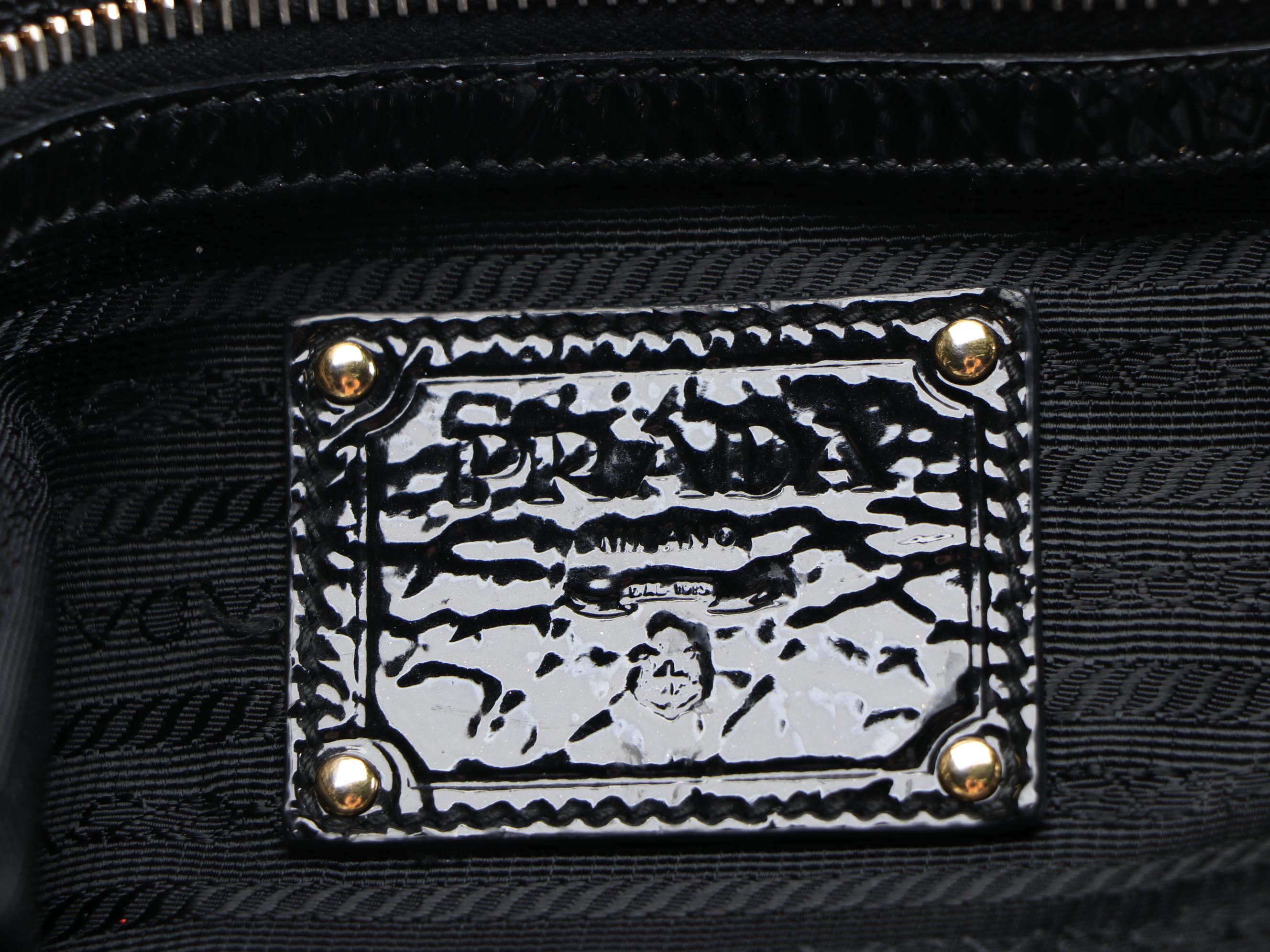 Prada Expandable Zipper Tote in Black Tessuto Nylon and Crinkled Patent Leather